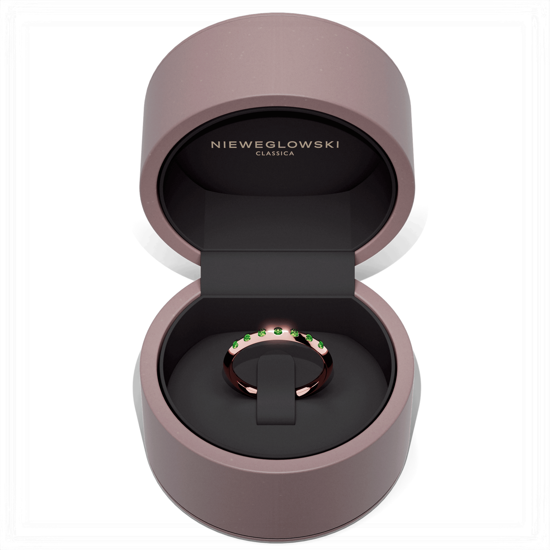 Obraczka z diamentami baby rozowe zloto diament lab zielony ciemny 7szt 05