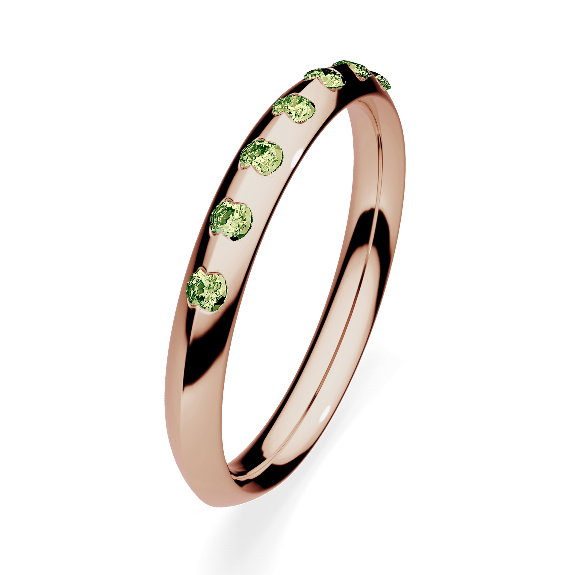 Obrączka z diamentami Baby z różowego złota 2,5mm z jasnym zielonym diamentem laboratoryjnym
