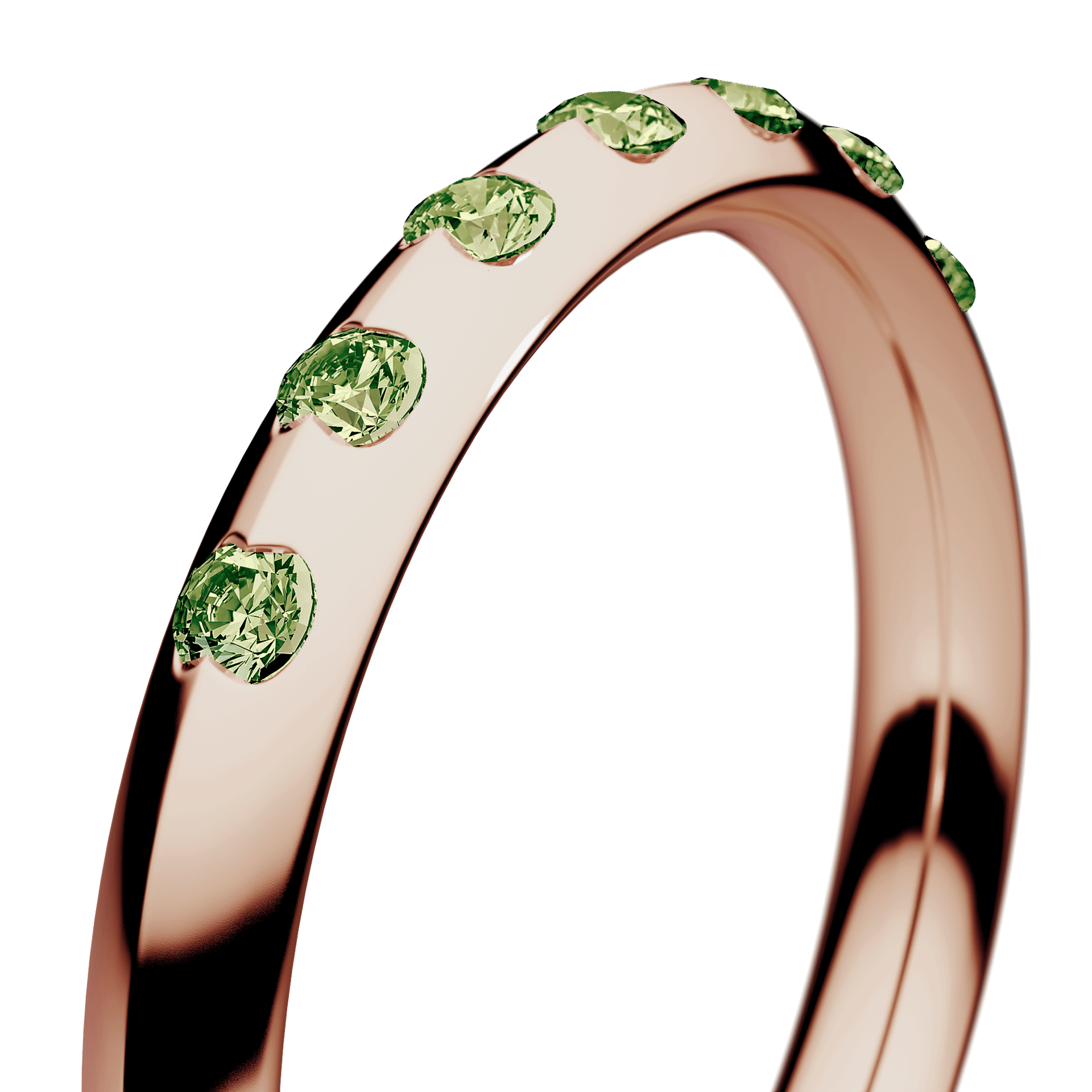 Obrączka z diamentami Baby z różowego złota 2,5mm z jasnym zielonym diamentem laboratoryjnym