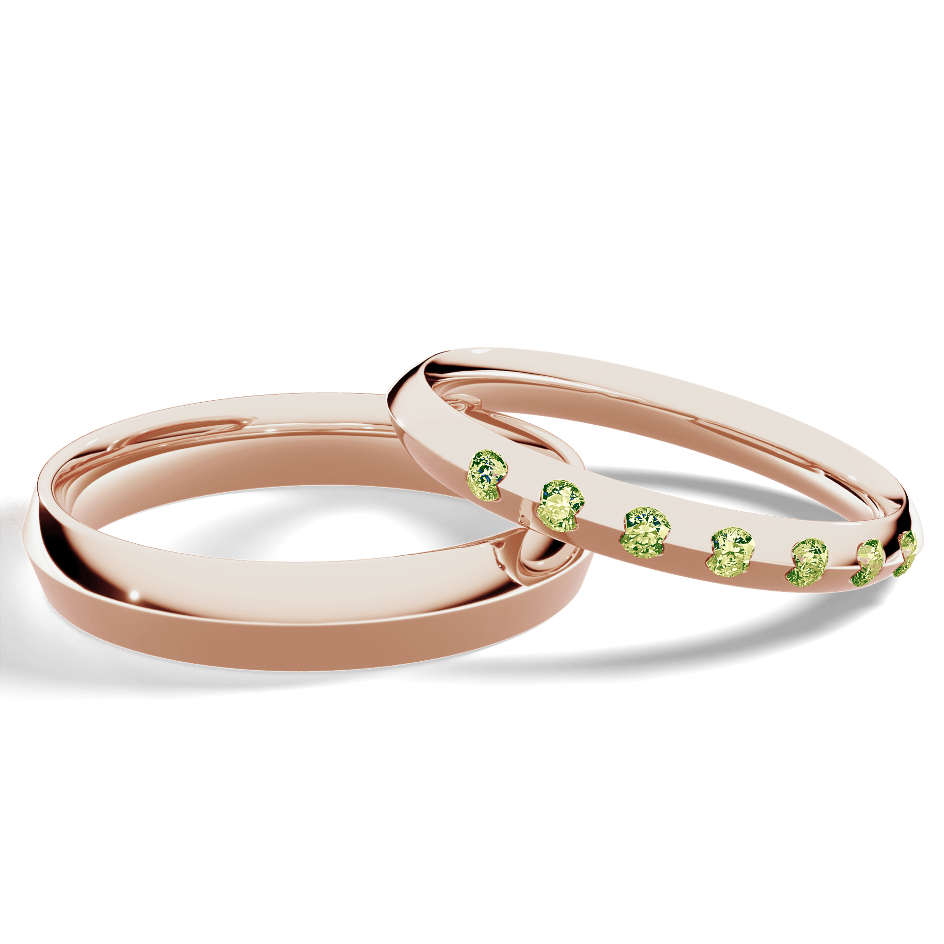 Obrączka z diamentami Baby z różowego złota 2,5mm z jasnym zielonym diamentem laboratoryjnym