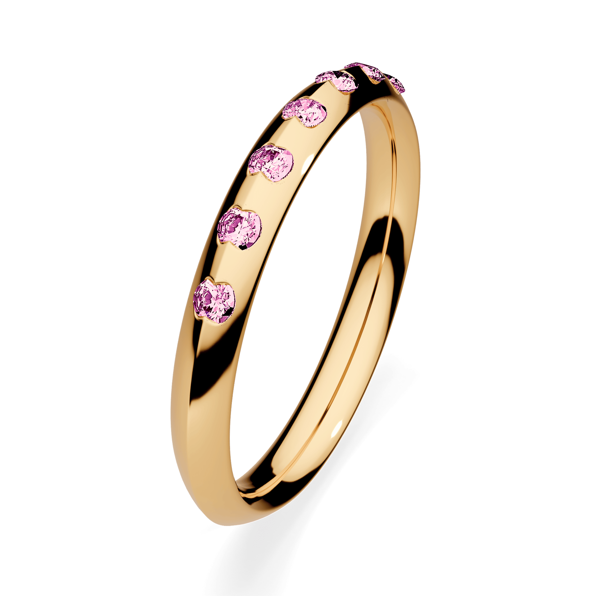 Obrączka z diamentami Baby z żółtego złota 2,5mm z różowym diamentem laboratoryjnym