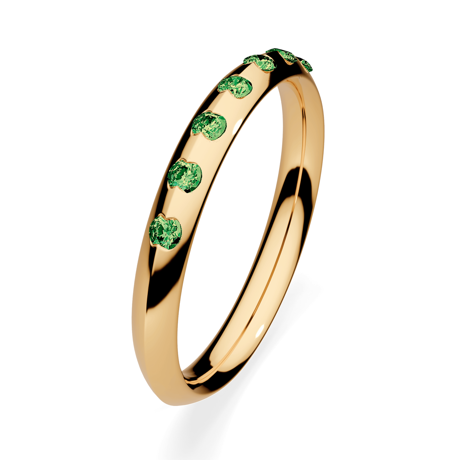 Obrączka z diamentami Baby z żółtego złota 2,5mm z ciemnym zielonym diamentem laboratoryjnym