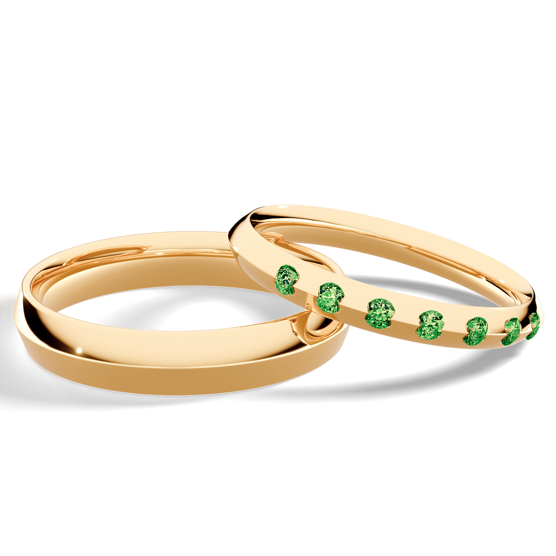 Obrączka z diamentami Baby z żółtego złota 2,5mm z ciemnym zielonym diamentem laboratoryjnym