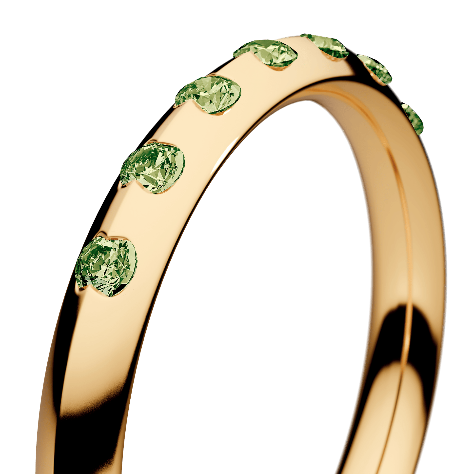 Obrączka z diamentami Baby z żółtego złota 2,5mm z jasnym zielonym diamentem laboratoryjnym