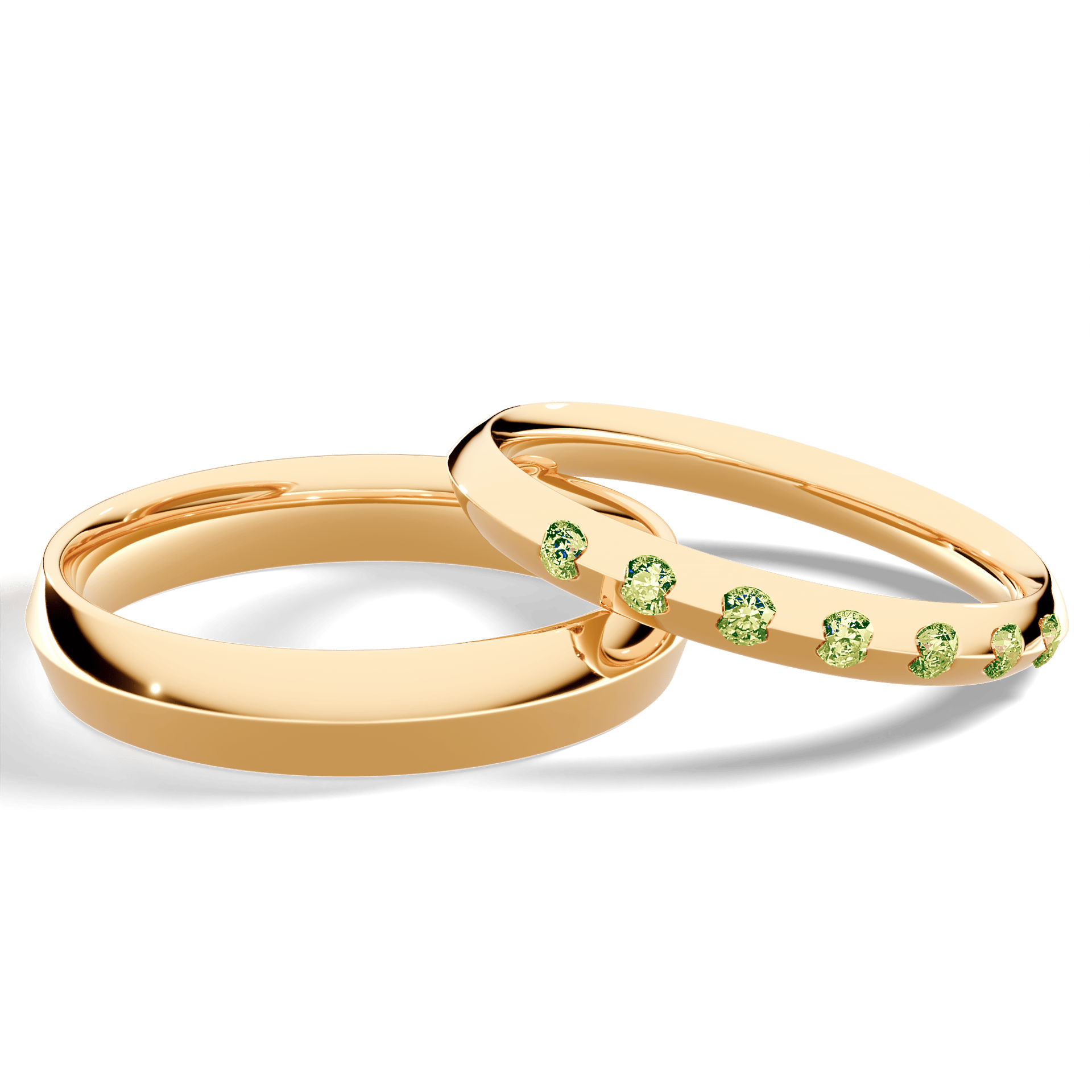 Obrączka z diamentami Baby z żółtego złota 2,5mm z jasnym zielonym diamentem laboratoryjnym