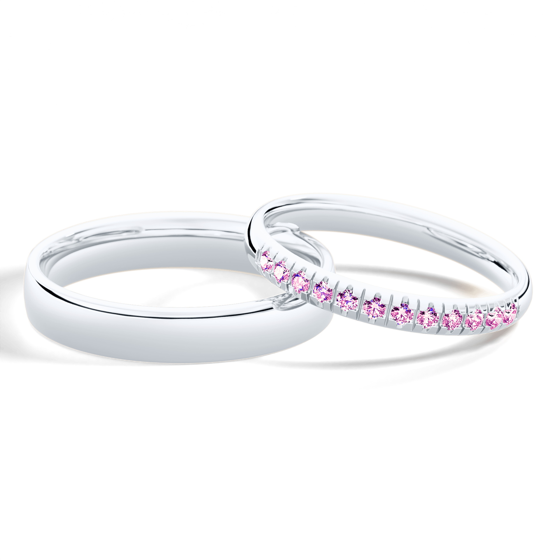 Obrączka z diamentami Sunshine z białego złota 2,5mm z różowym diamentem laboratoryjnym