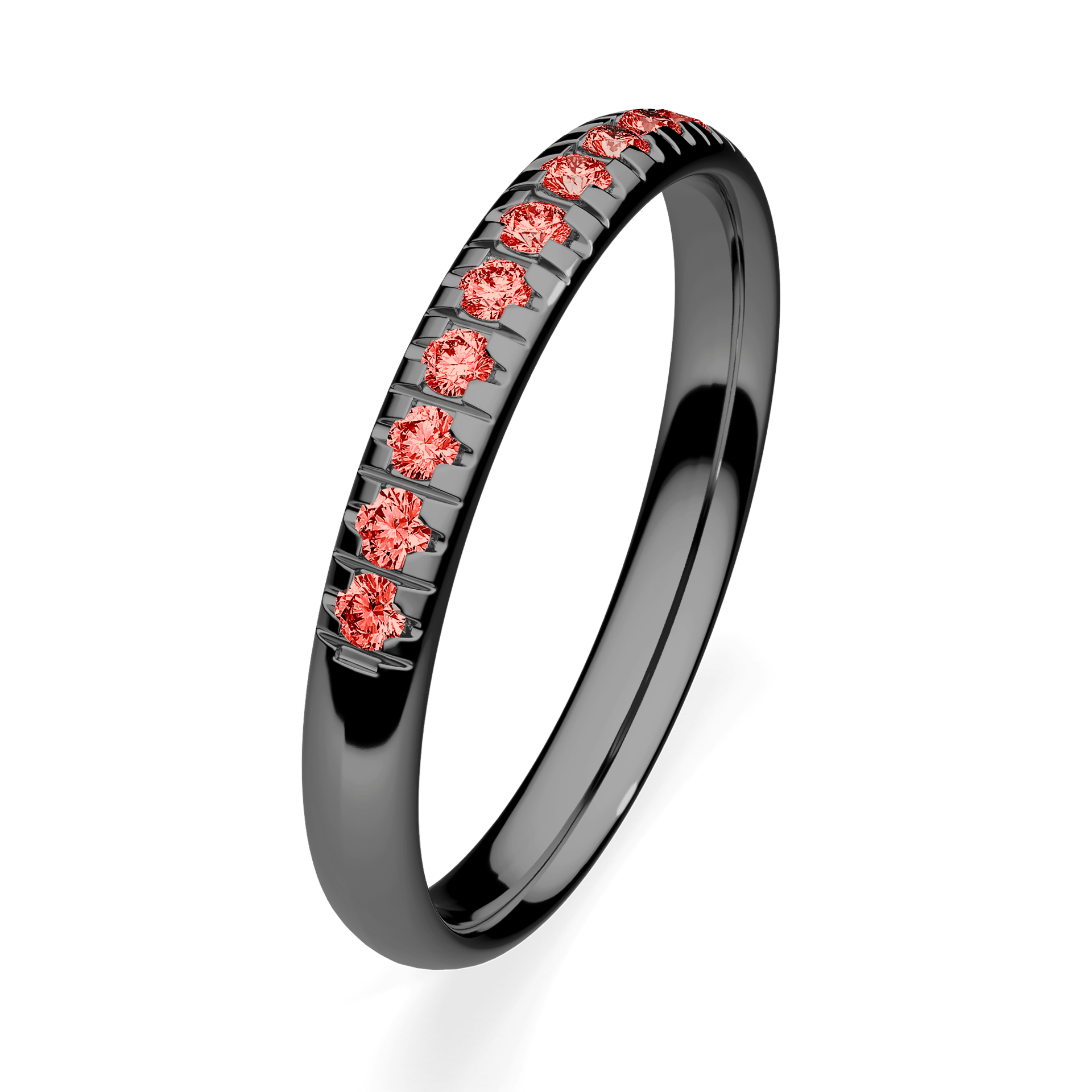 Obrączka z diamentami Sunshine z czarnego złota 2,5mm z czerwonym diamentem laboratoryjnym