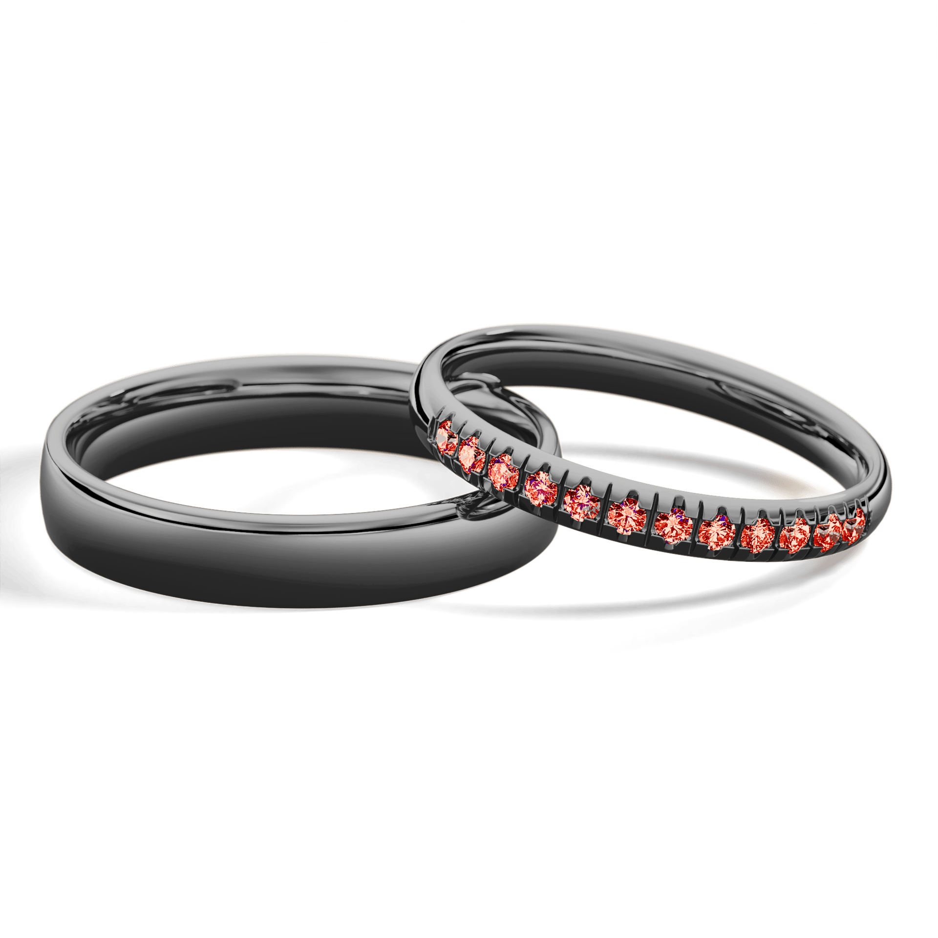 Obrączka z diamentami Sunshine z czarnego złota 2,5mm z czerwonym diamentem laboratoryjnym