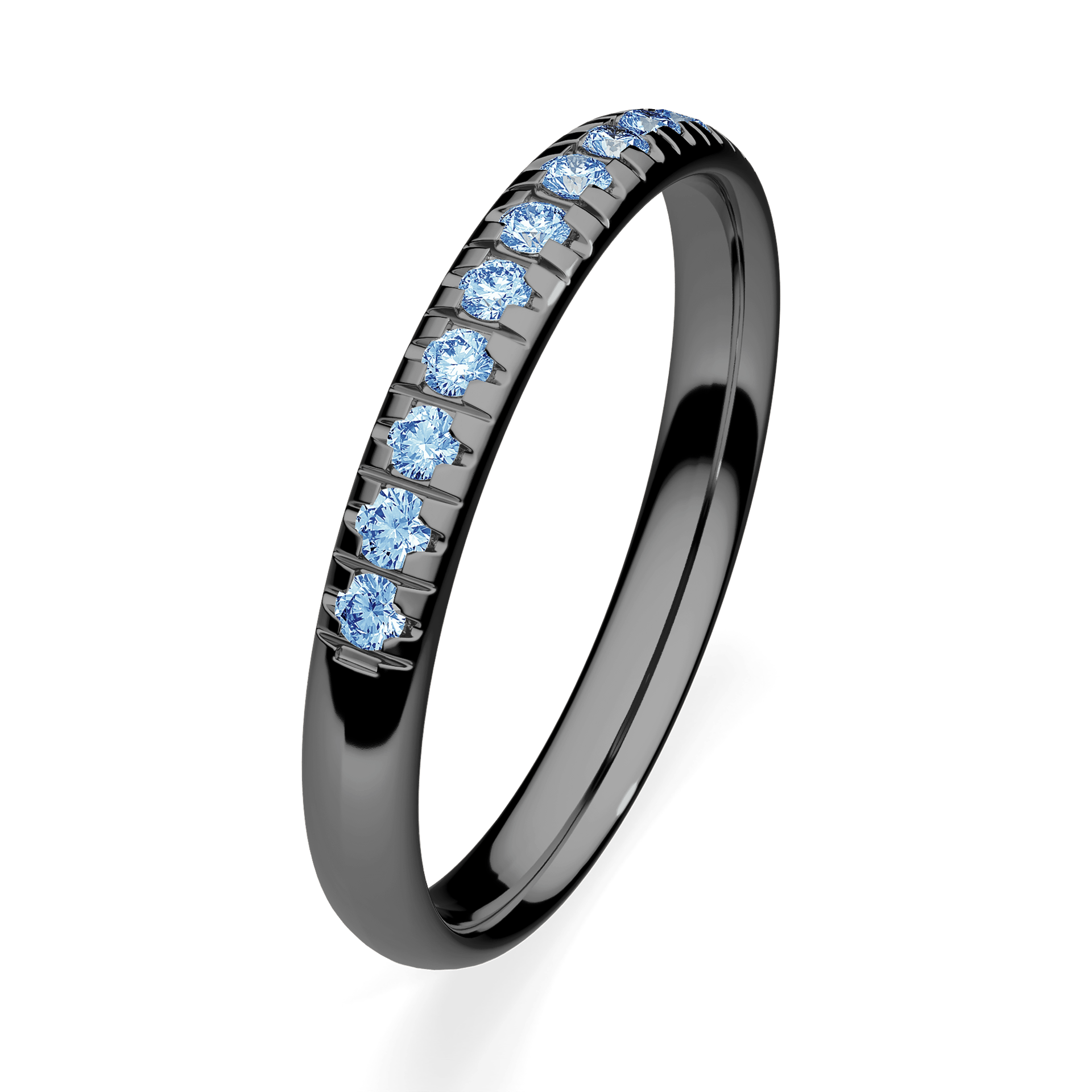 Obrączka z diamentami Sunshine z czarnego złota 2,5mm z niebieskim diamentem laboratoryjnym
