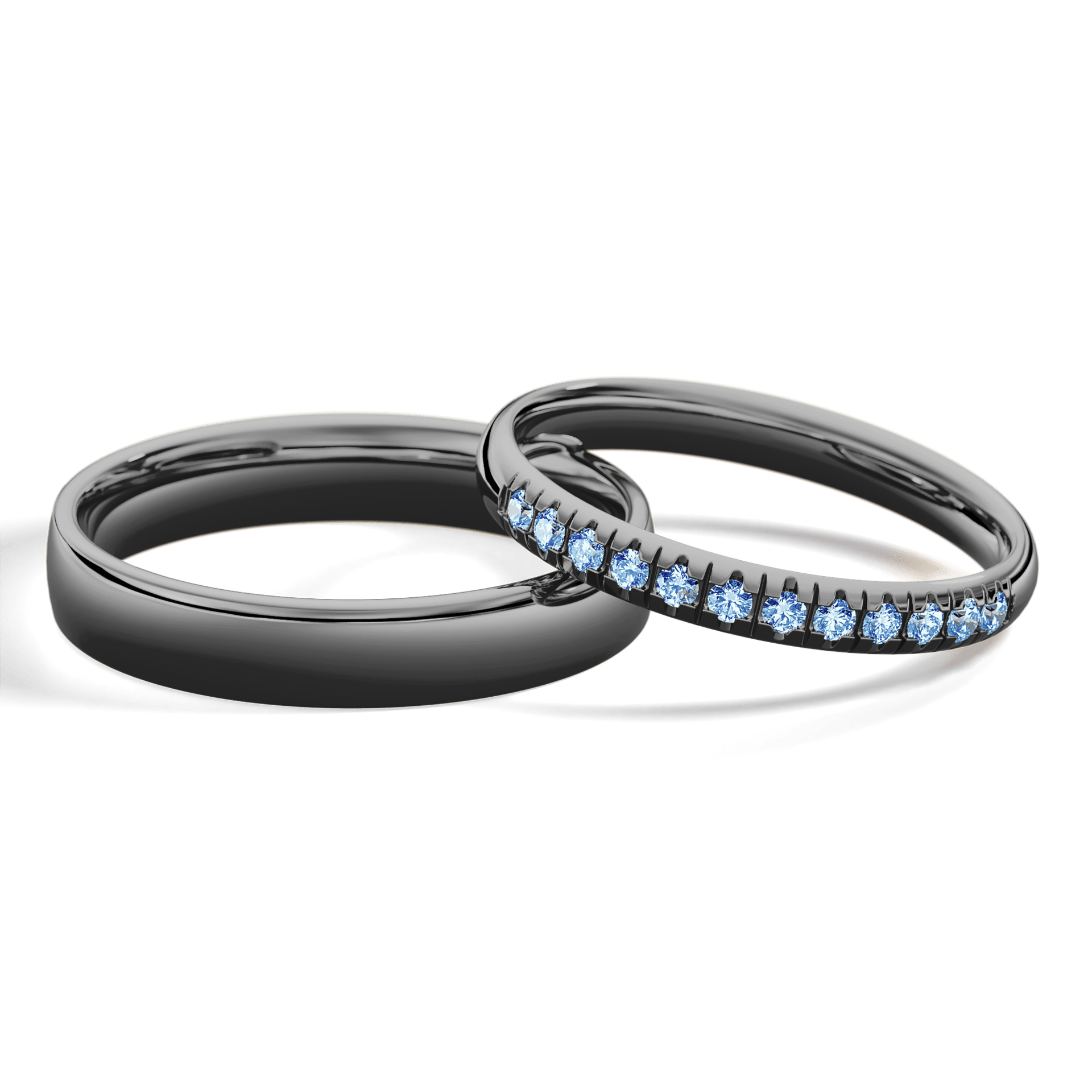 Obrączka z diamentami Sunshine z czarnego złota 2,5mm z niebieskim diamentem laboratoryjnym