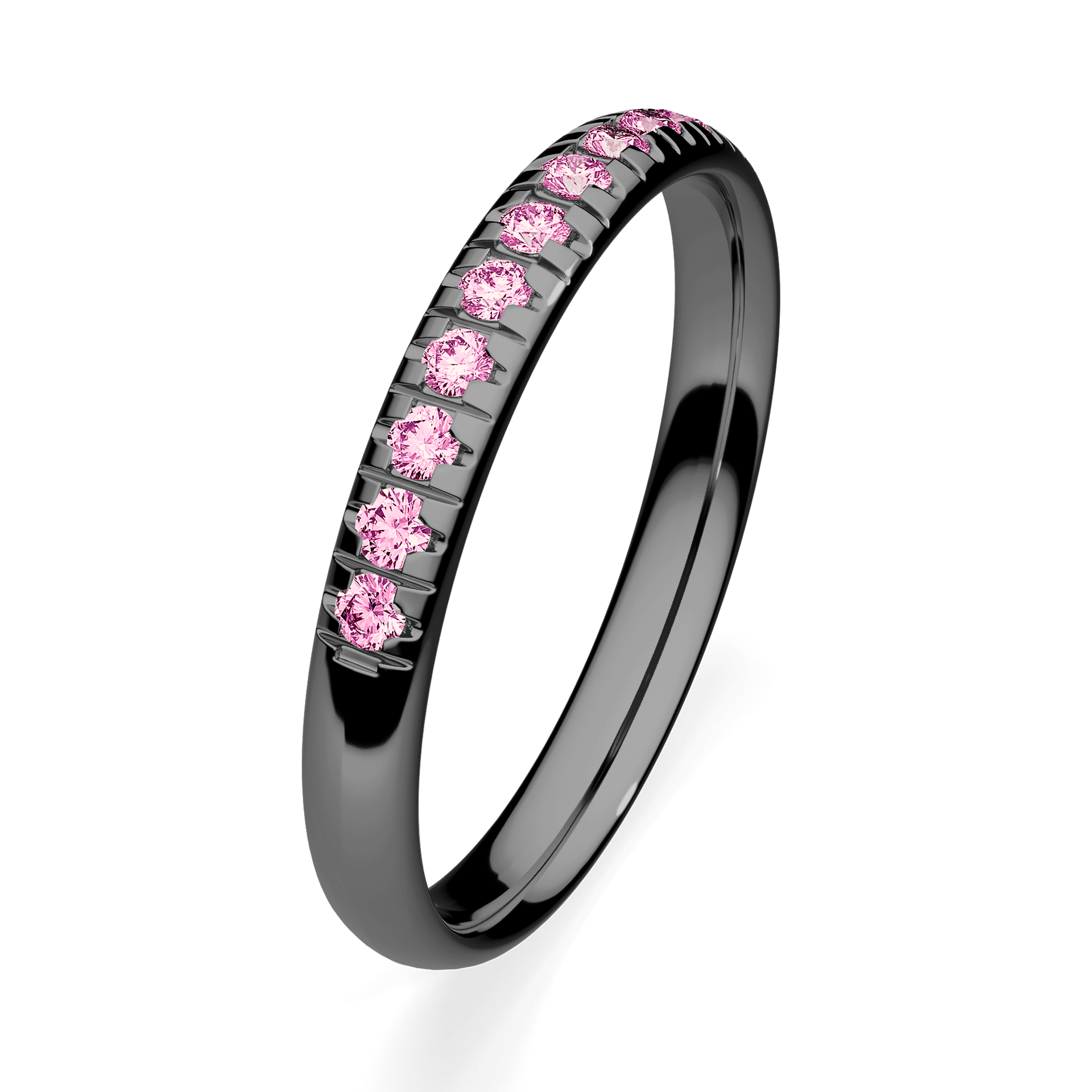 Obrączka z diamentami Sunshine z czarnego złota 2,5mm z różowym diamentem laboratoryjnym