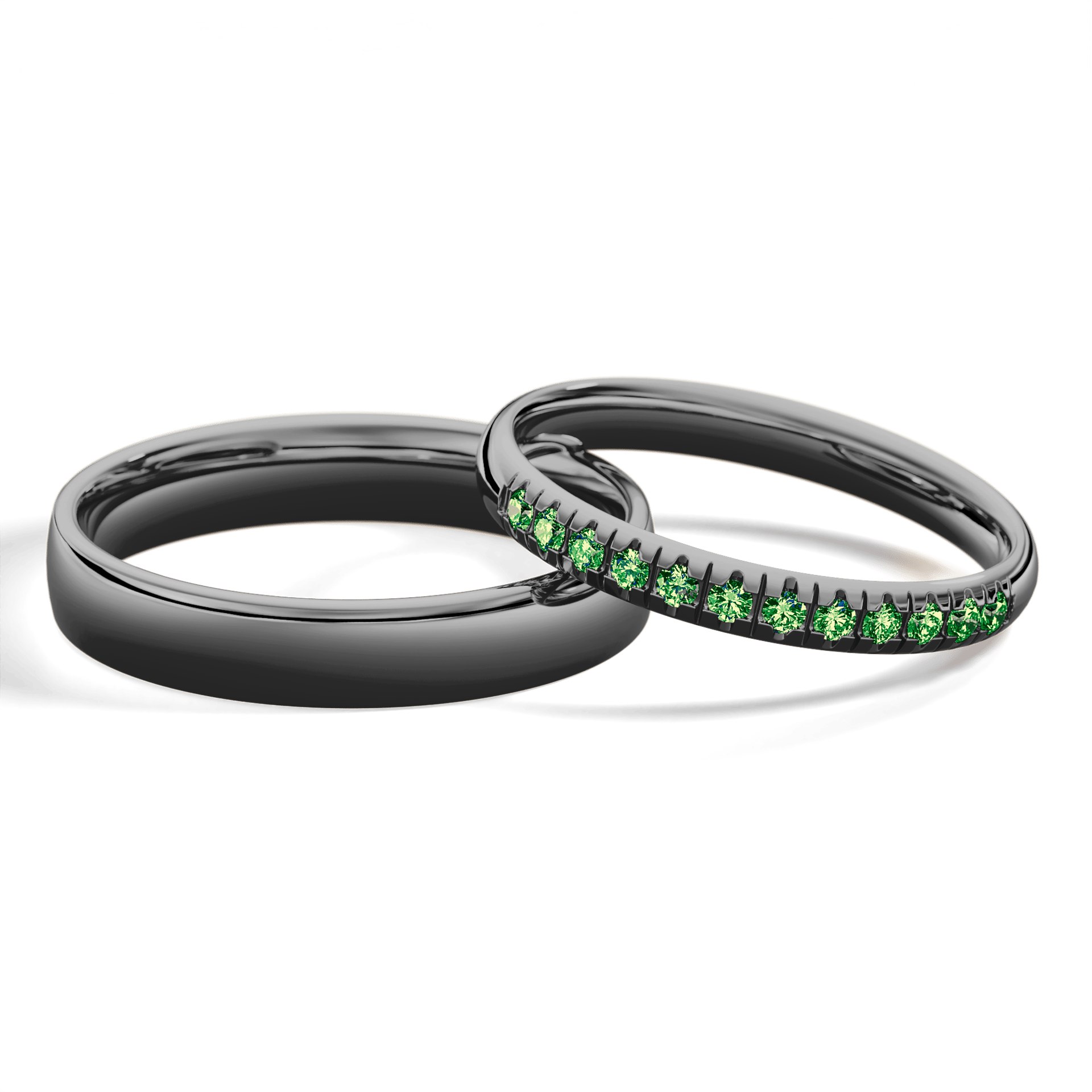 Obrączka z diamentami Sunshine z czarnego złota 2,5mm z ciemnym zielonym diamentem laboratoryjnym