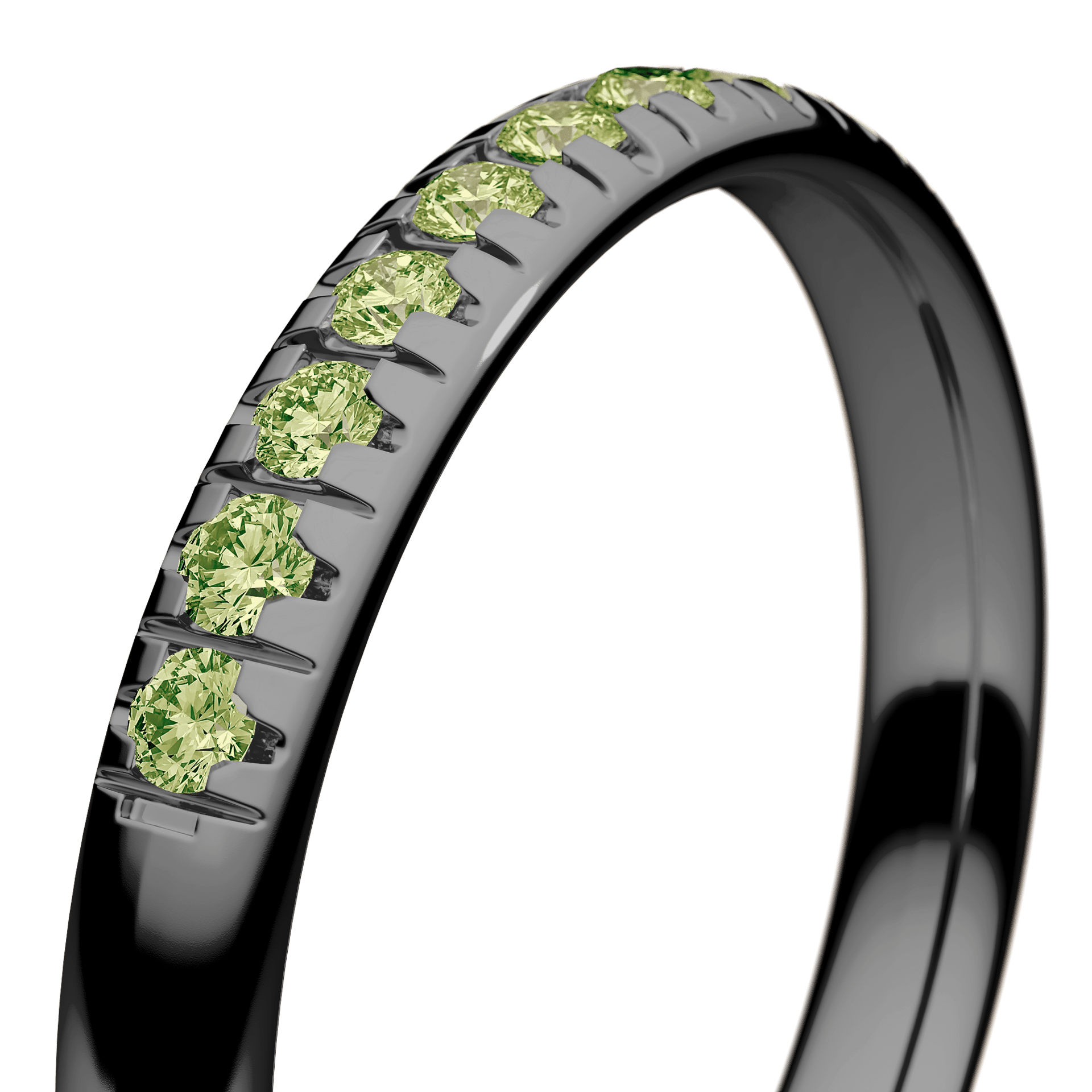 Obrączka z diamentami Sunshine z czarnego złota 2,5mm z jasnym zielonym diamentem laboratoryjnym