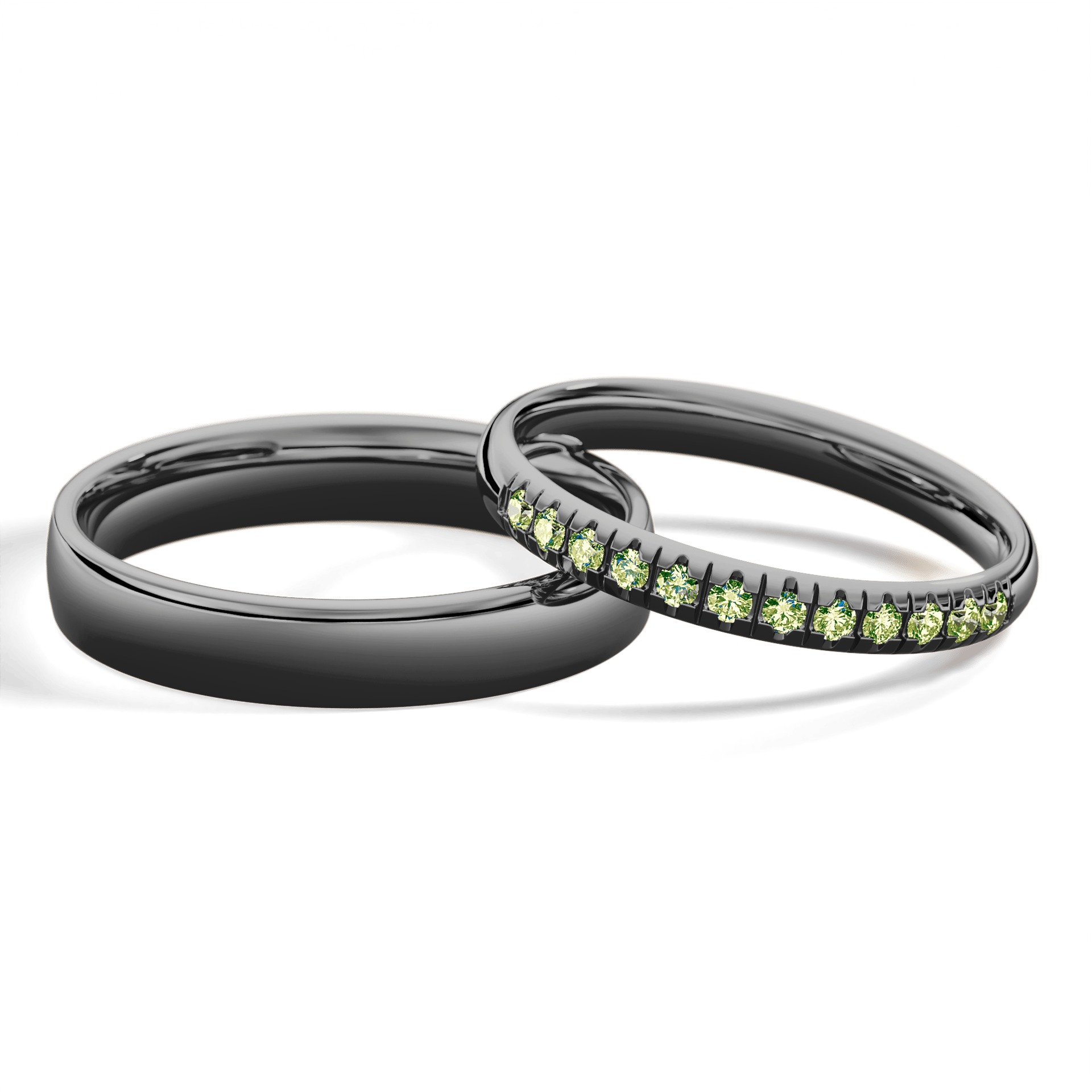 Obrączka z diamentami Sunshine z czarnego złota 2,5mm z jasnym zielonym diamentem laboratoryjnym