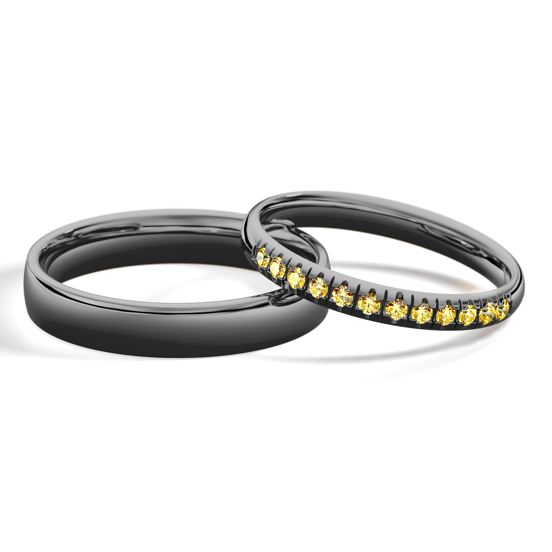 Obrączka z diamentami Sunshine z czarnego złota 2,5mm z żółtym diamentem laboratoryjnym