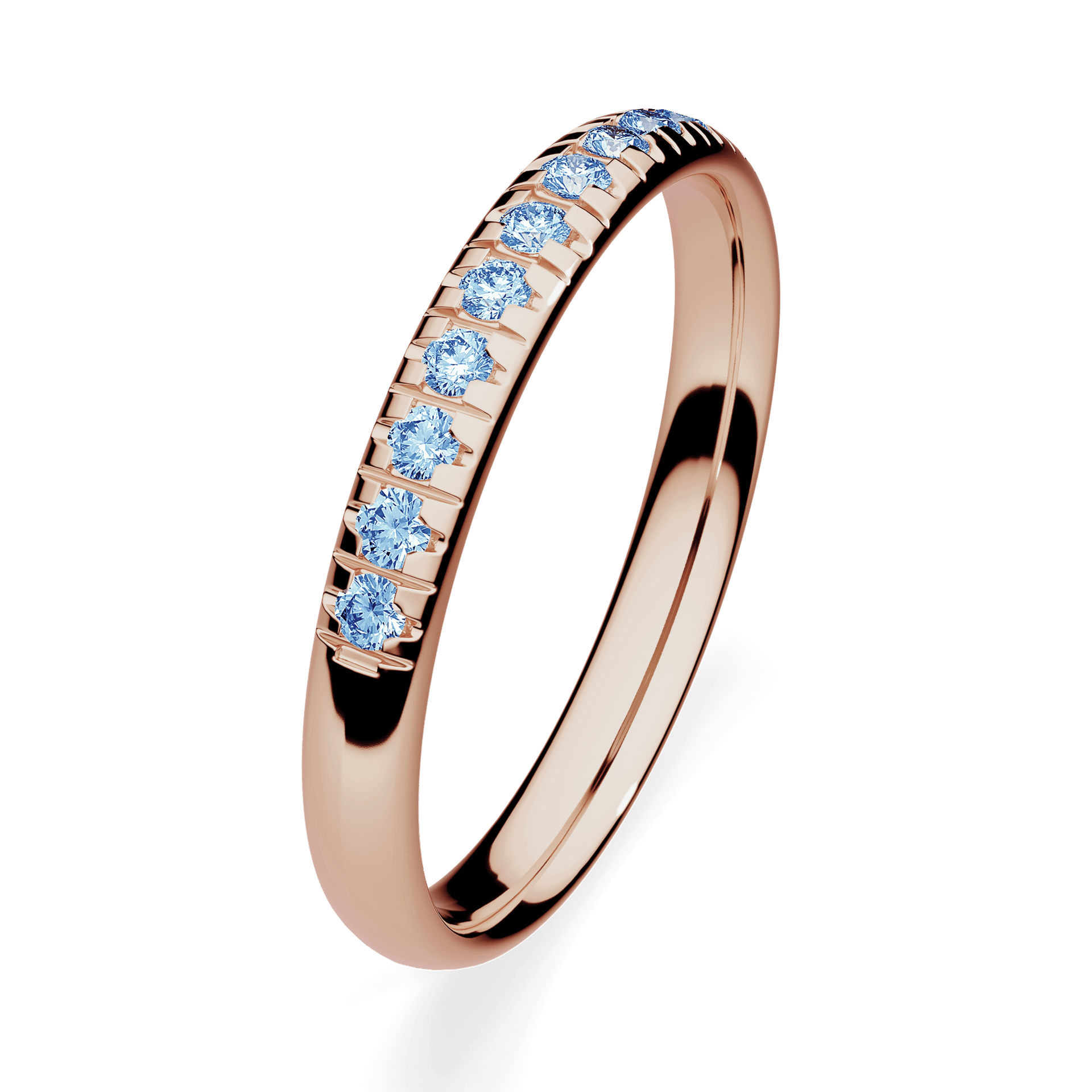 Obrączka z diamentami Sunshine z różowego złota 2,5mm z niebieskim diamentem laboratoryjnym