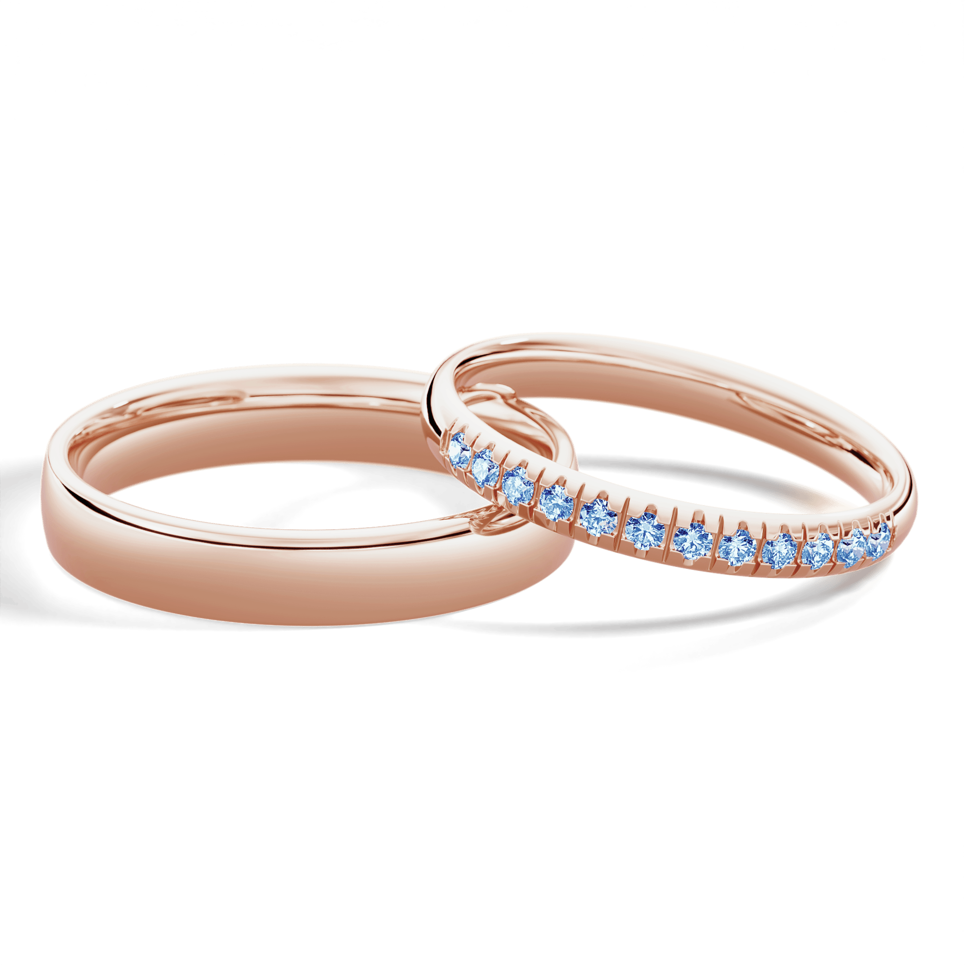 Obrączka z diamentami Sunshine z różowego złota 2,5mm z niebieskim diamentem laboratoryjnym