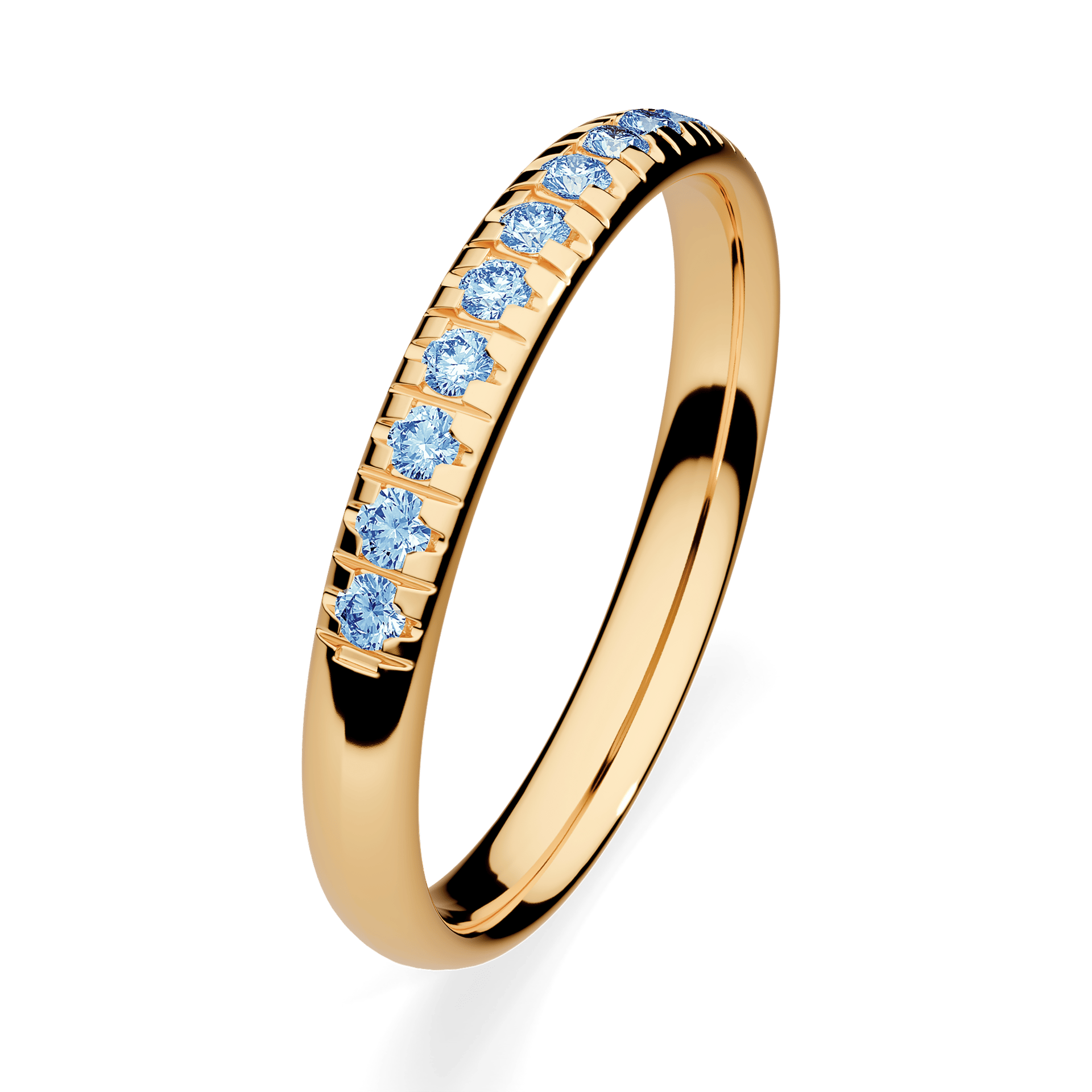 Obrączka z diamentami Sunshine z żółtego złota 2,5mm z niebieskim diamentem laboratoryjnym