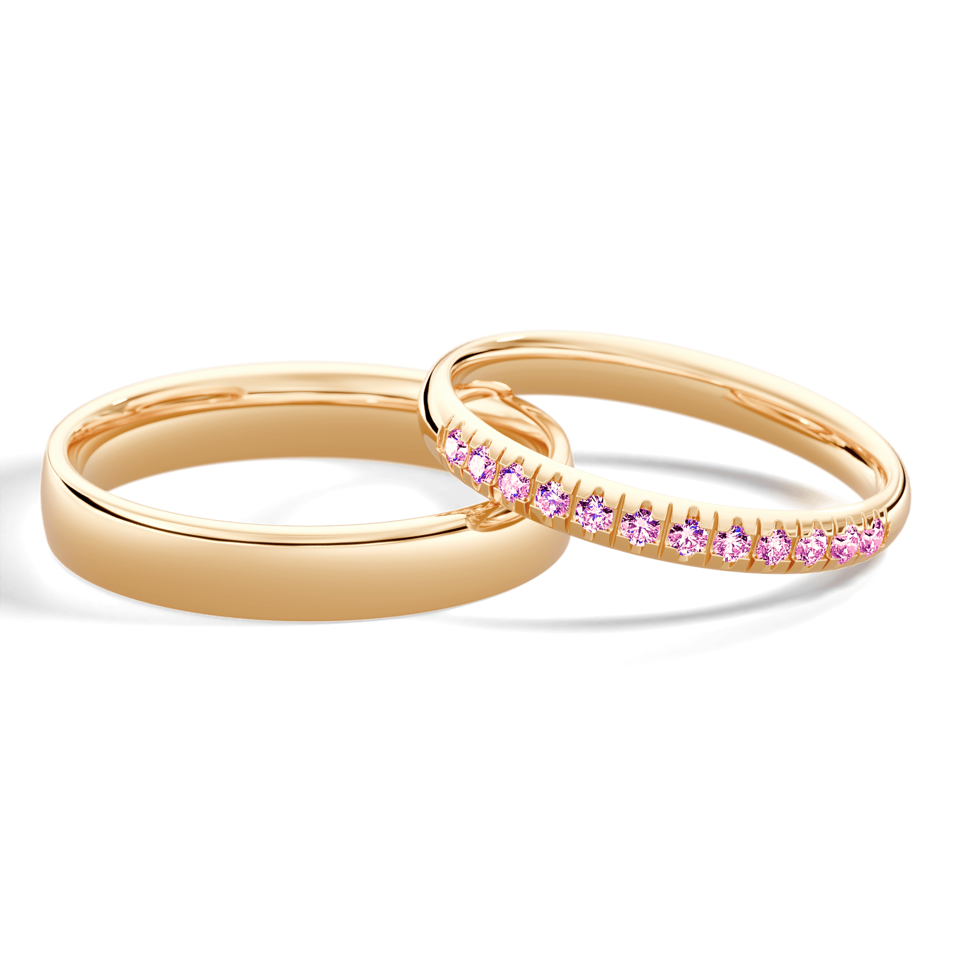 Obrączka z diamentami Sunshine z żółtego złota 2,5mm z różowym diamentem laboratoryjnym