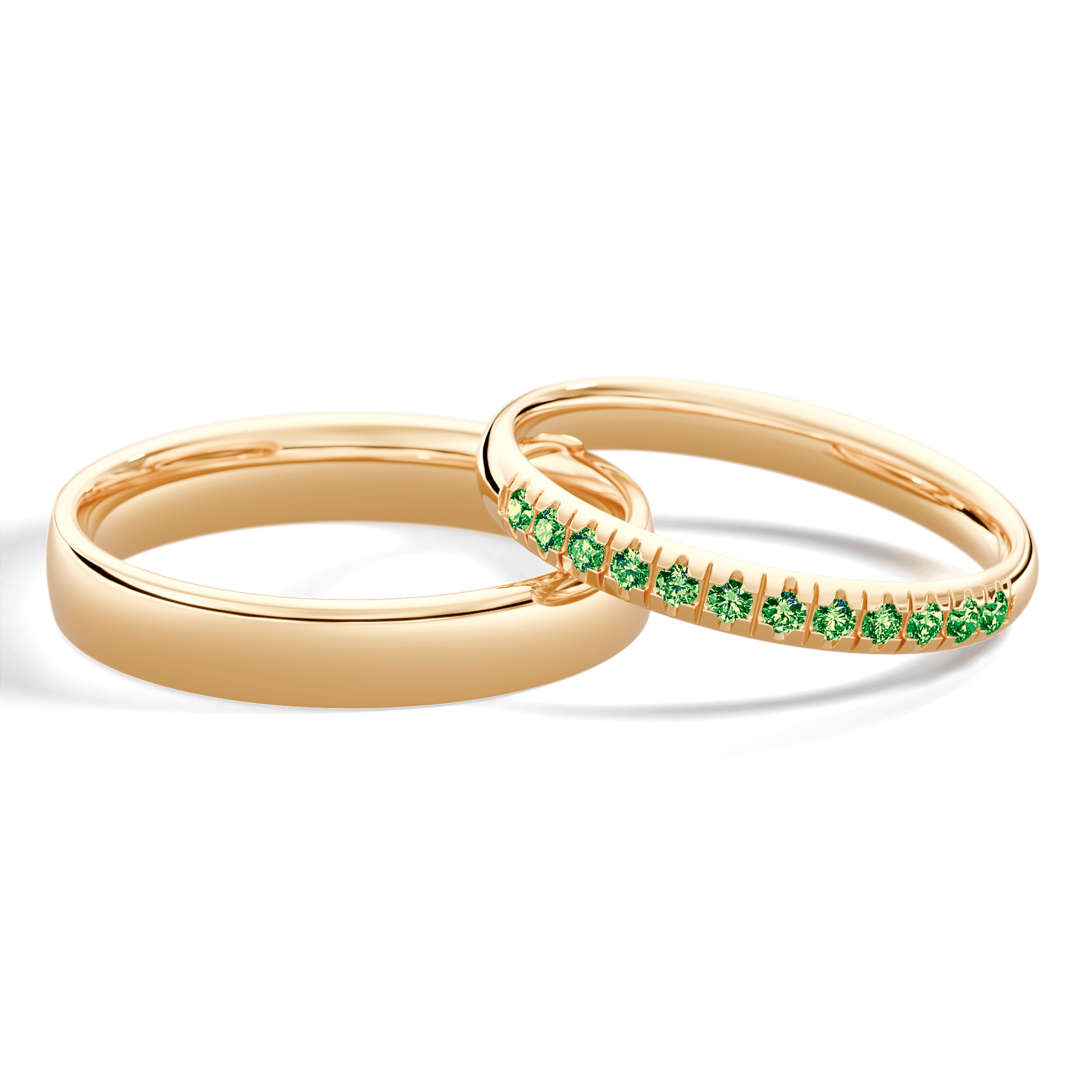 Obrączka z diamentami Sunshine z żółtego złota 2,5mm z ciemnym zielonym diamentem laboratoryjnym