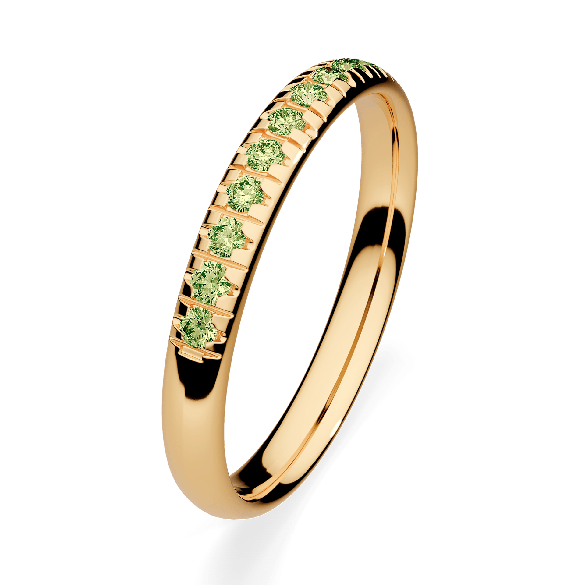 Obrączka z diamentami Sunshine z żółtego złota 2,5mm z jasnym zielonym diamentem laboratoryjnym