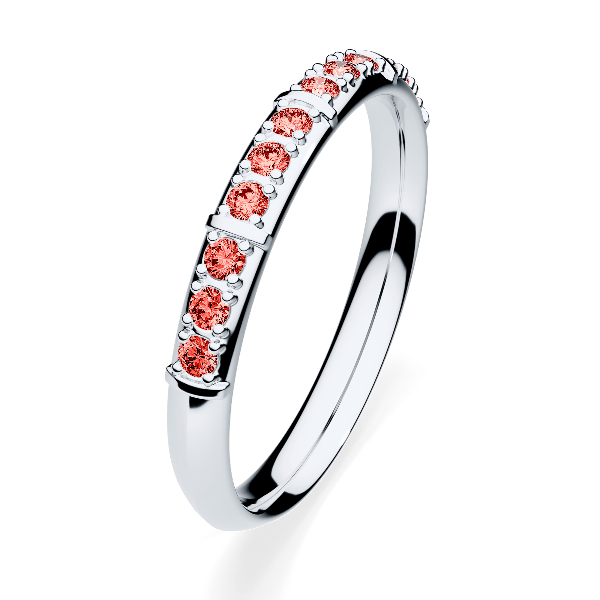 Obrączka z diamentami Beauty z białego złota 2,5mm z czerwonym diamentem laboratoryjnym