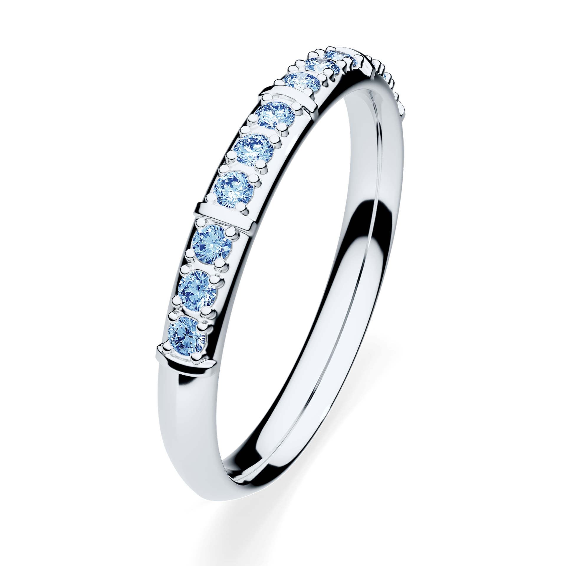 Obrączka z diamentami Beauty z białego złota 2,5mm z niebieskim diamentem laboratoryjnym