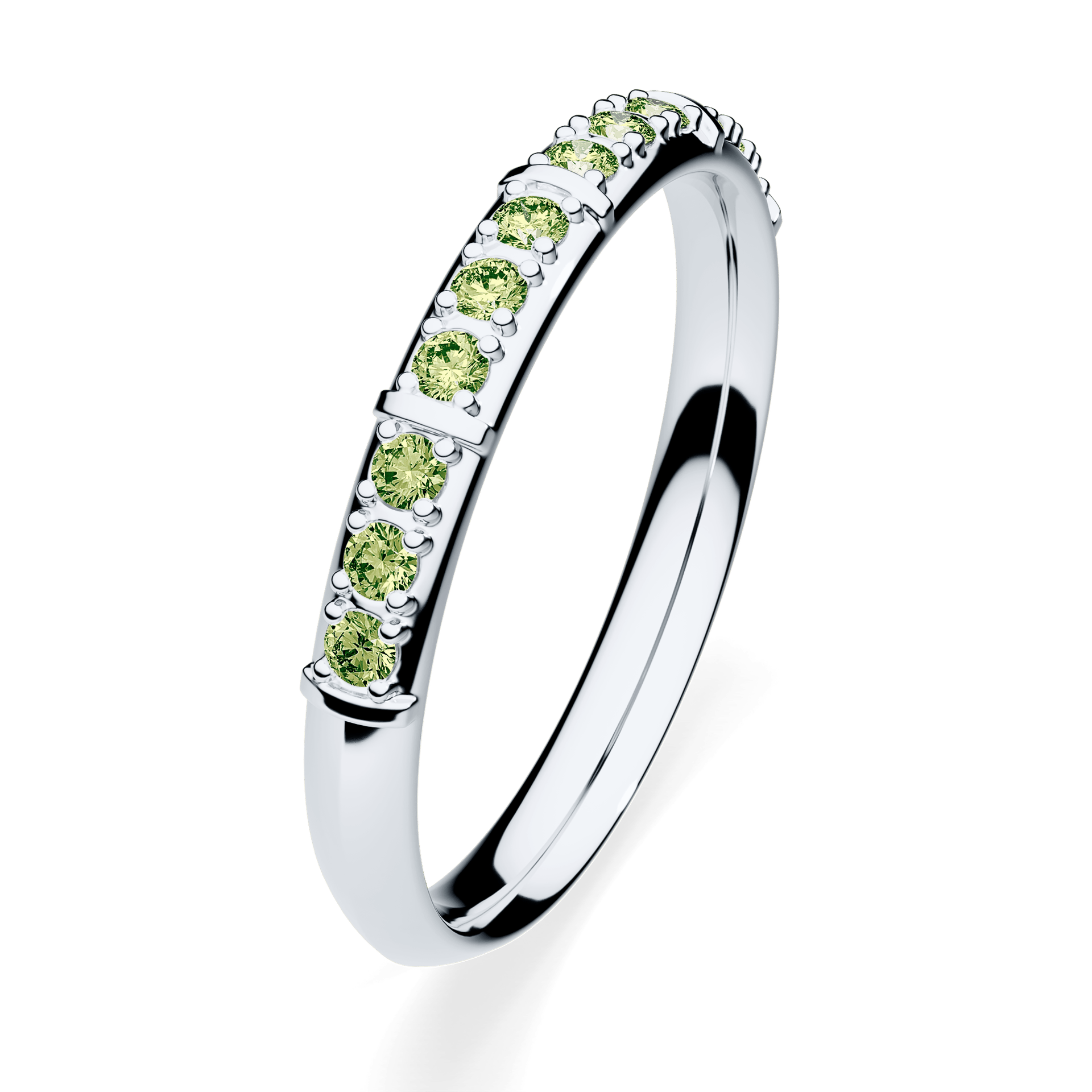 Obrączka z diamentami Beauty z białego złota 2,5mm z jasnym zielonym diamentem laboratoryjnym