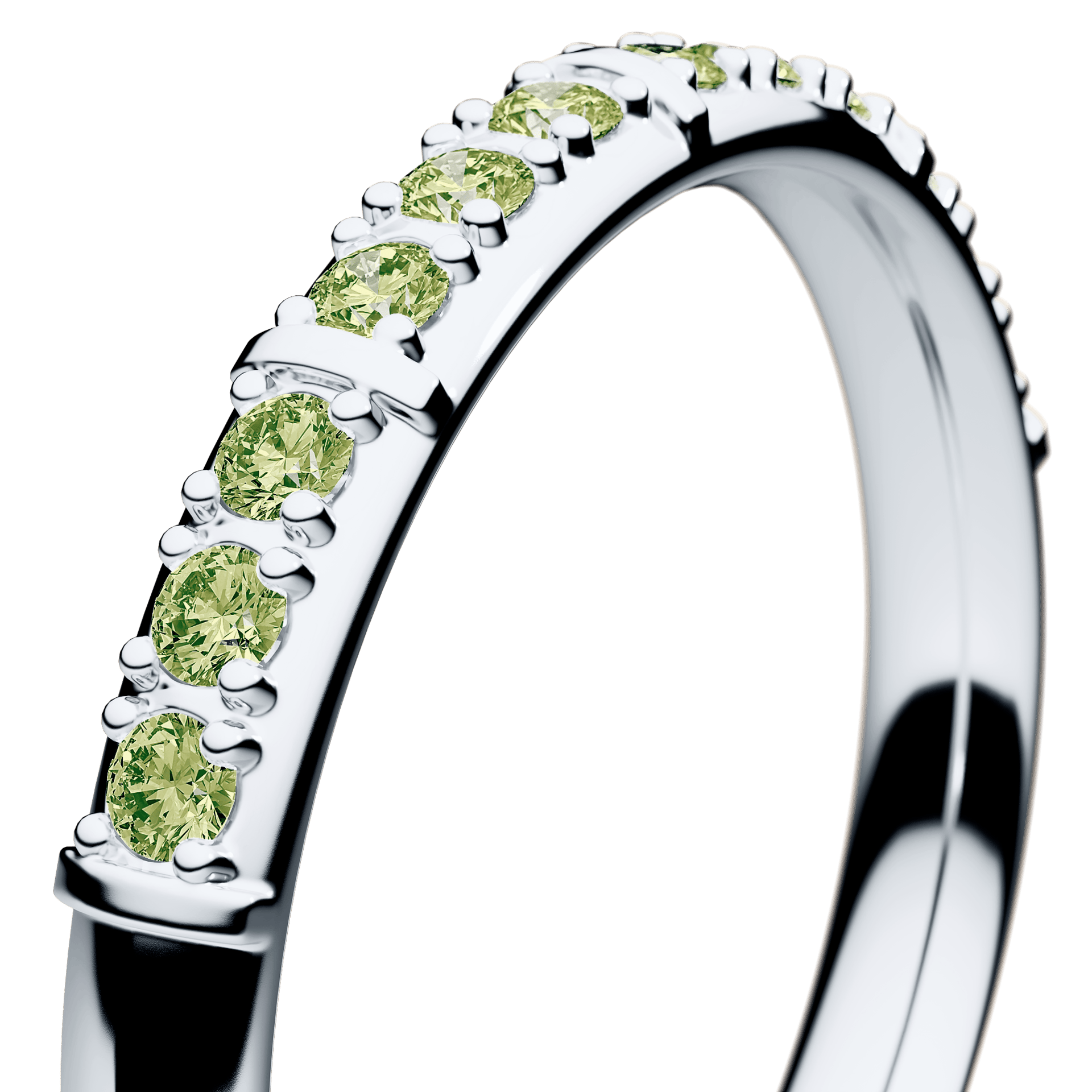 Obrączka z diamentami Beauty z białego złota 2,5mm z jasnym zielonym diamentem laboratoryjnym