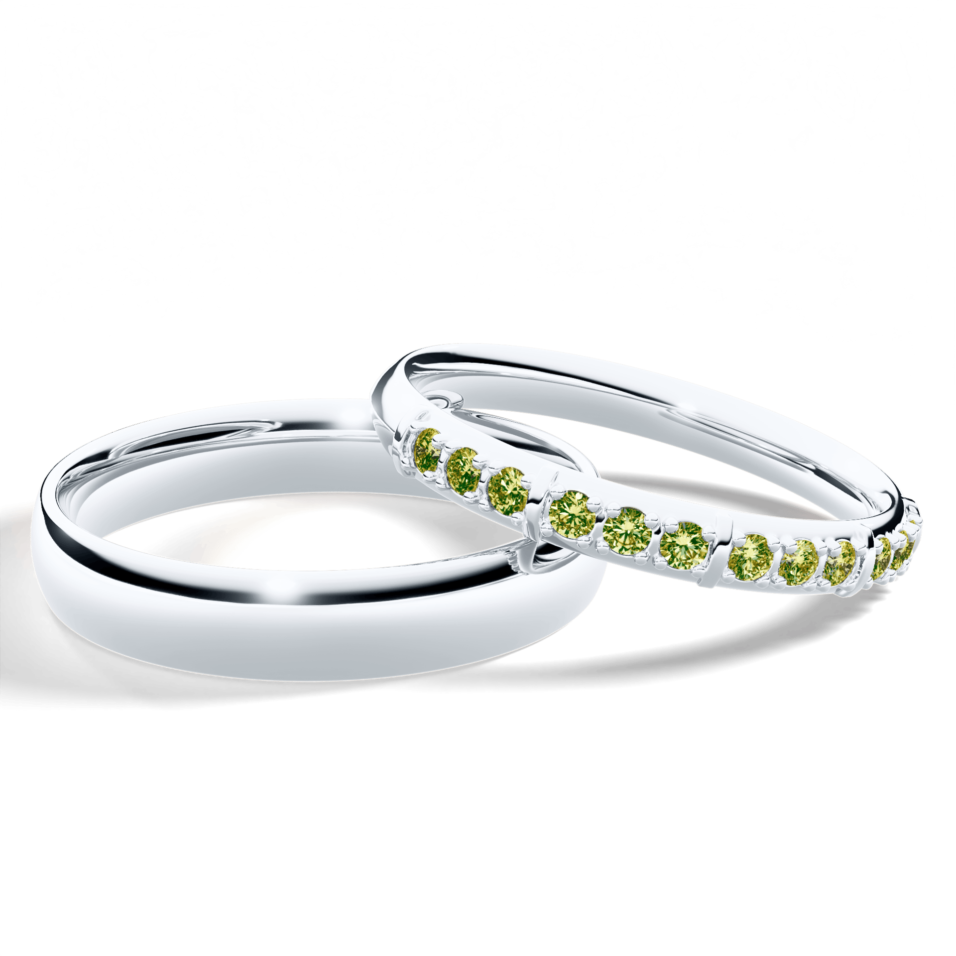 Obrączka z diamentami Beauty z białego złota 2,5mm z jasnym zielonym diamentem laboratoryjnym