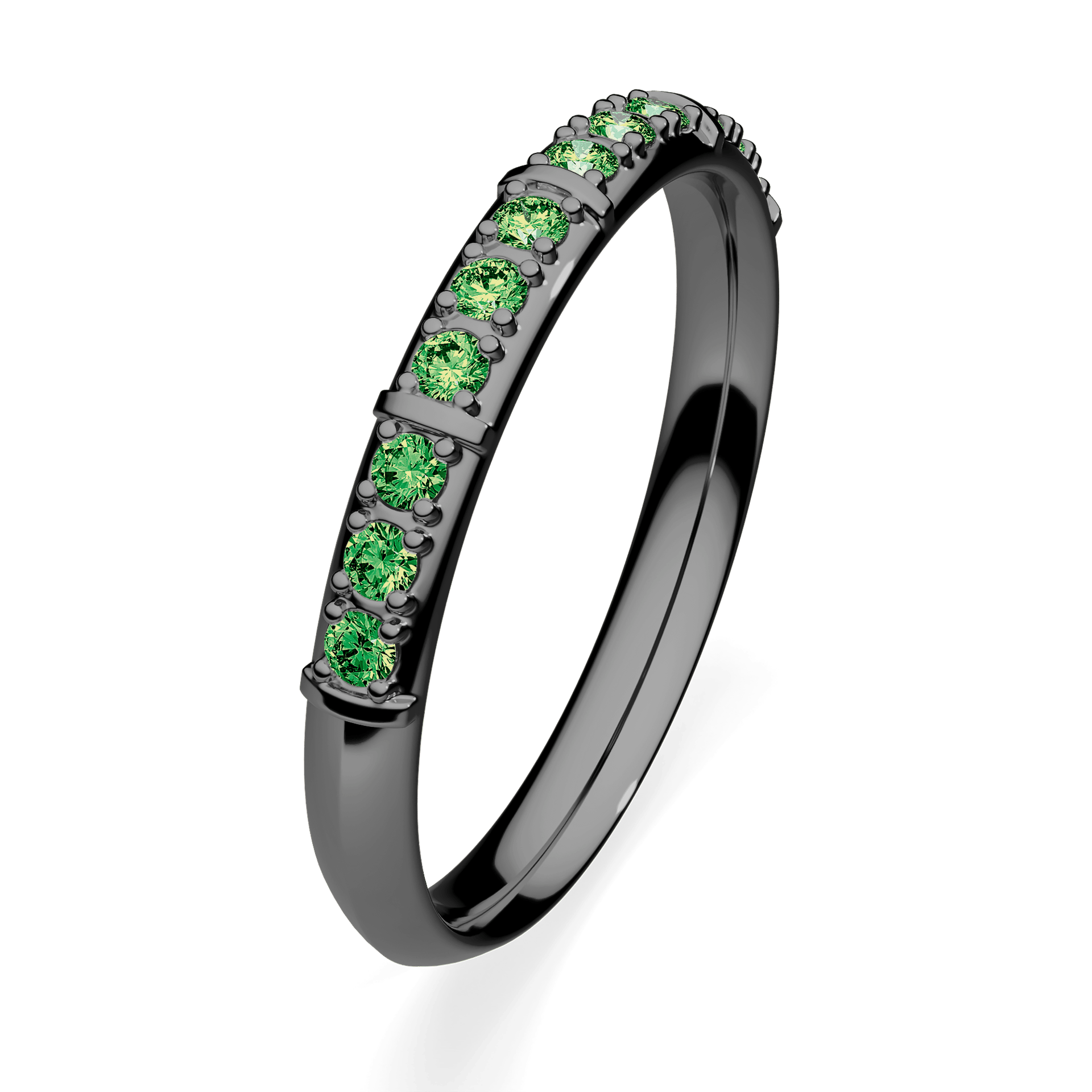 Obrączka z diamentami Beauty z czarnego złota 2,5mm z ciemnym zielonym diamentem laboratoryjnym