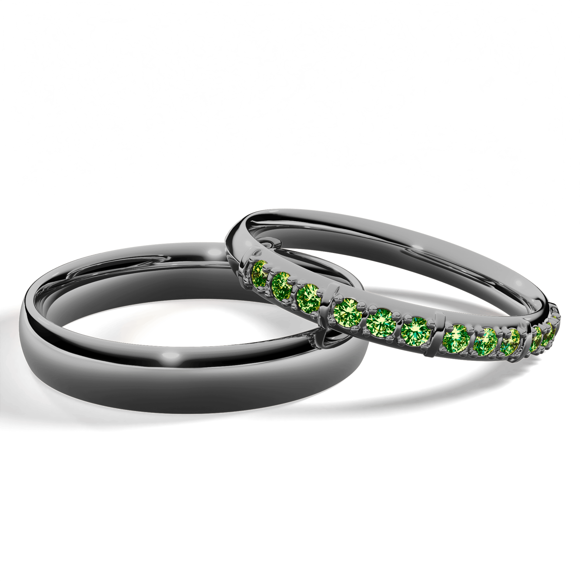 Obrączka z diamentami Beauty z czarnego złota 2,5mm z ciemnym zielonym diamentem laboratoryjnym