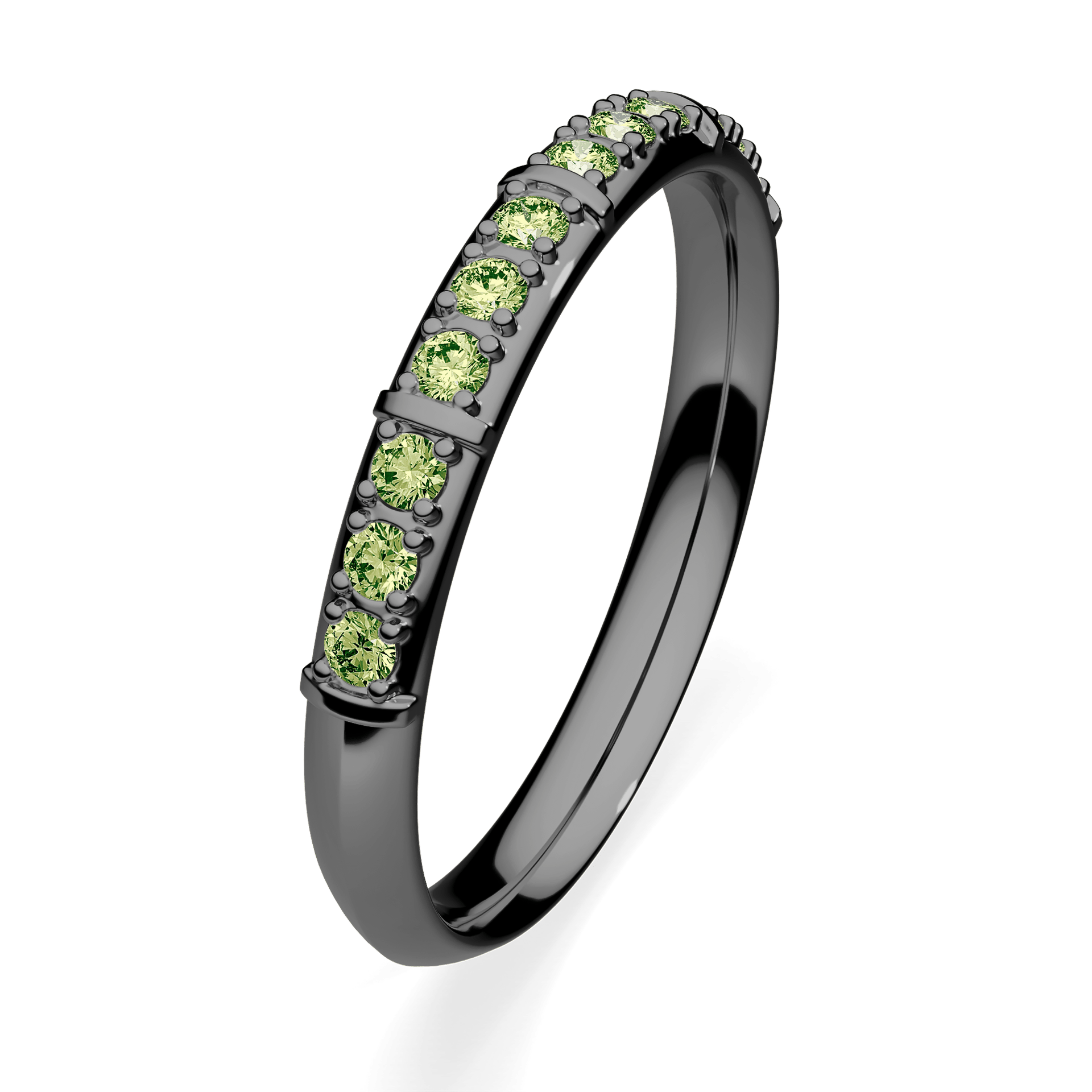 Obrączka z diamentami Beauty z czarnego złota 2,5mm z jasnym zielonym diamentem laboratoryjnym