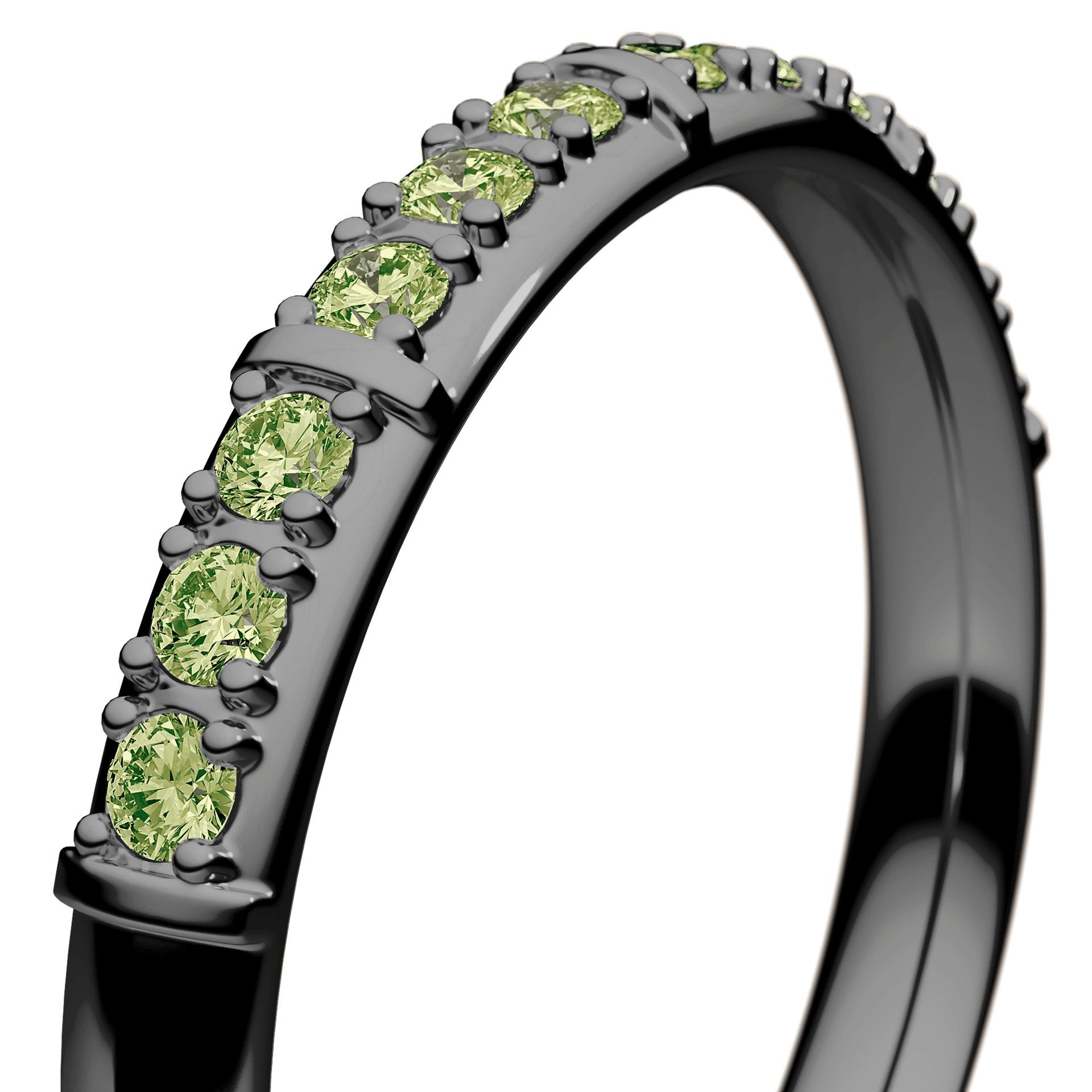 Obrączka z diamentami Beauty z czarnego złota 2,5mm z jasnym zielonym diamentem laboratoryjnym