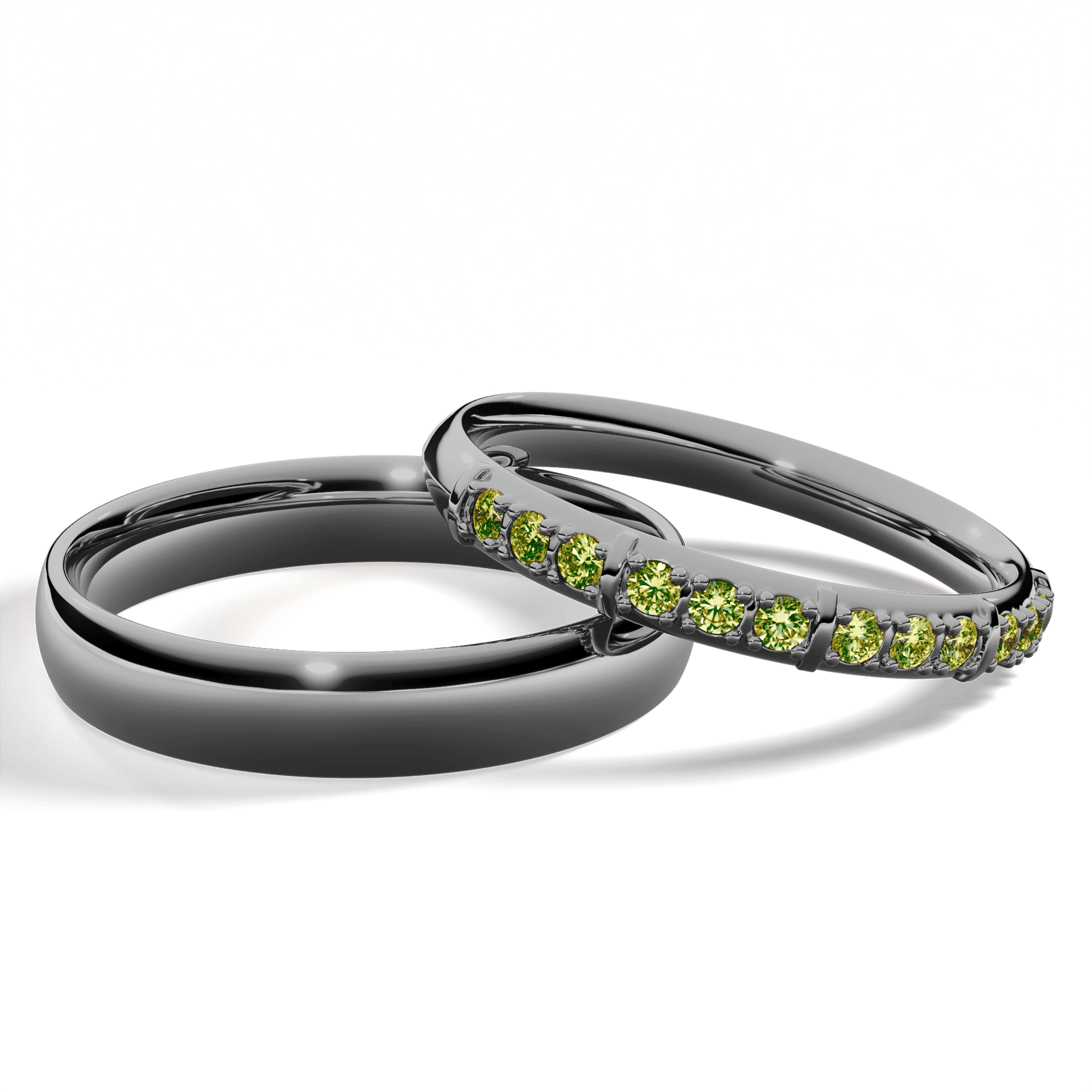 Obrączka z diamentami Beauty z czarnego złota 2,5mm z jasnym zielonym diamentem laboratoryjnym