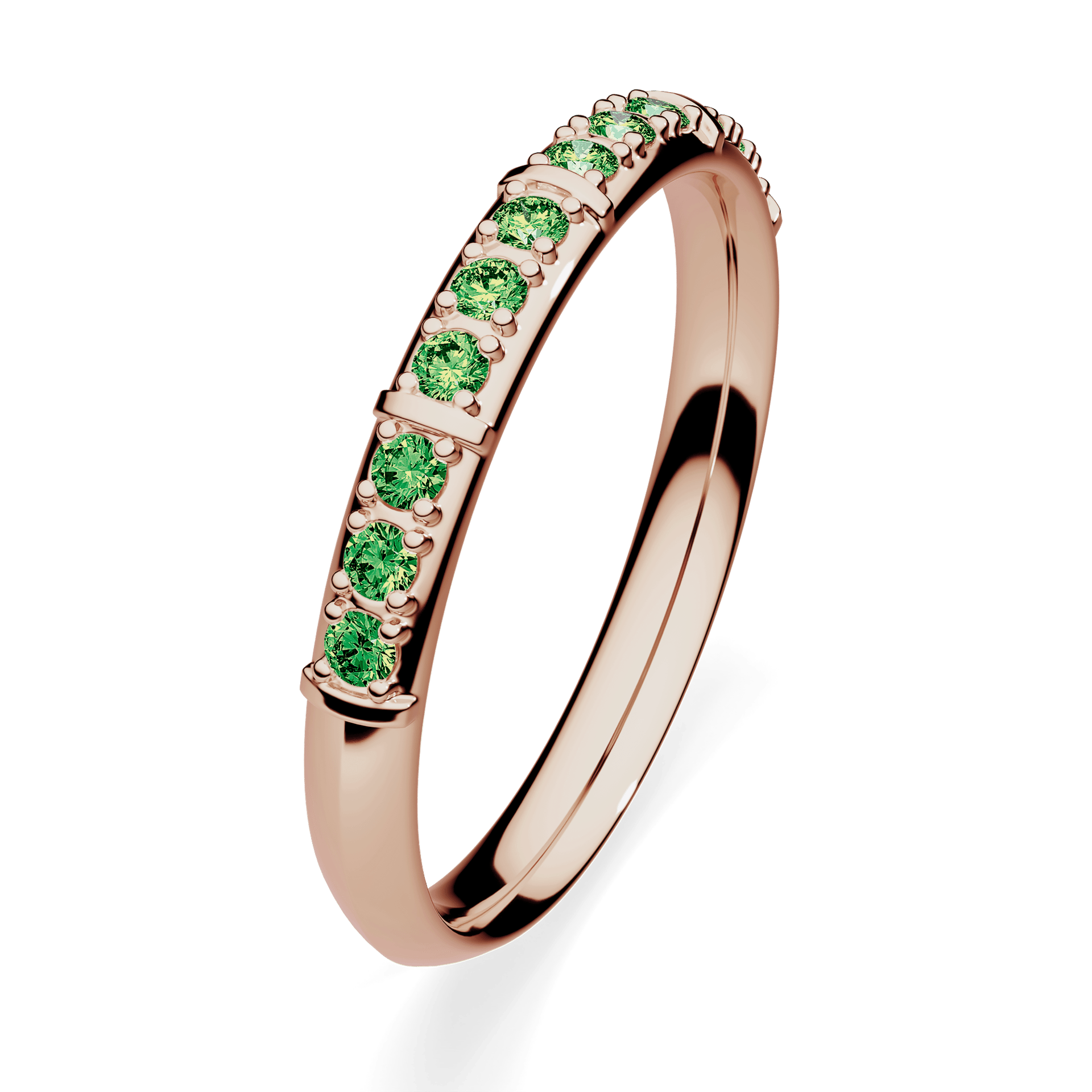 Obrączka z diamentami Beauty z różowego złota 2,5mm z ciemnym zielonym diamentem laboratoryjnym