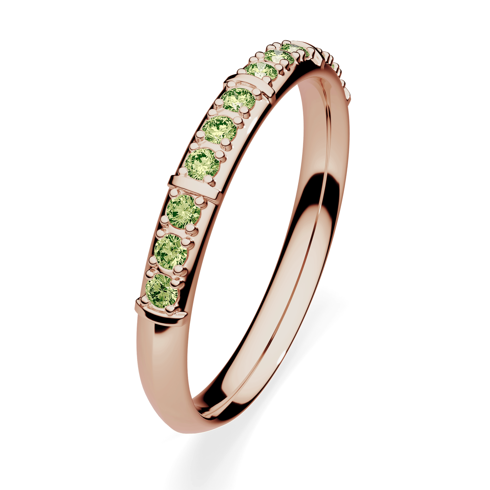 Obrączka z diamentami Beauty z różowego złota 2,5mm z jasnym zielonym diamentem laboratoryjnym