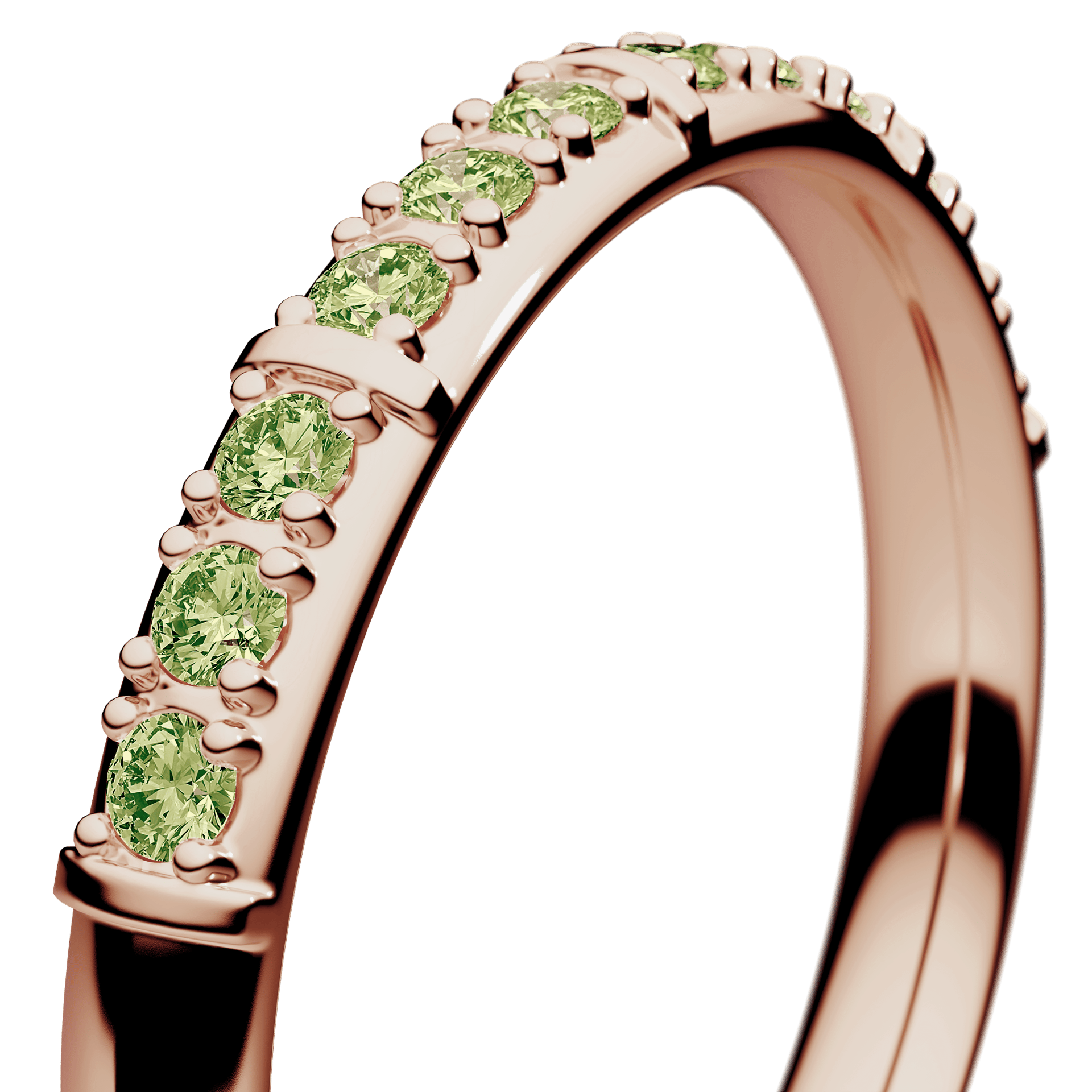 Obrączka z diamentami Beauty z różowego złota 2,5mm z jasnym zielonym diamentem laboratoryjnym