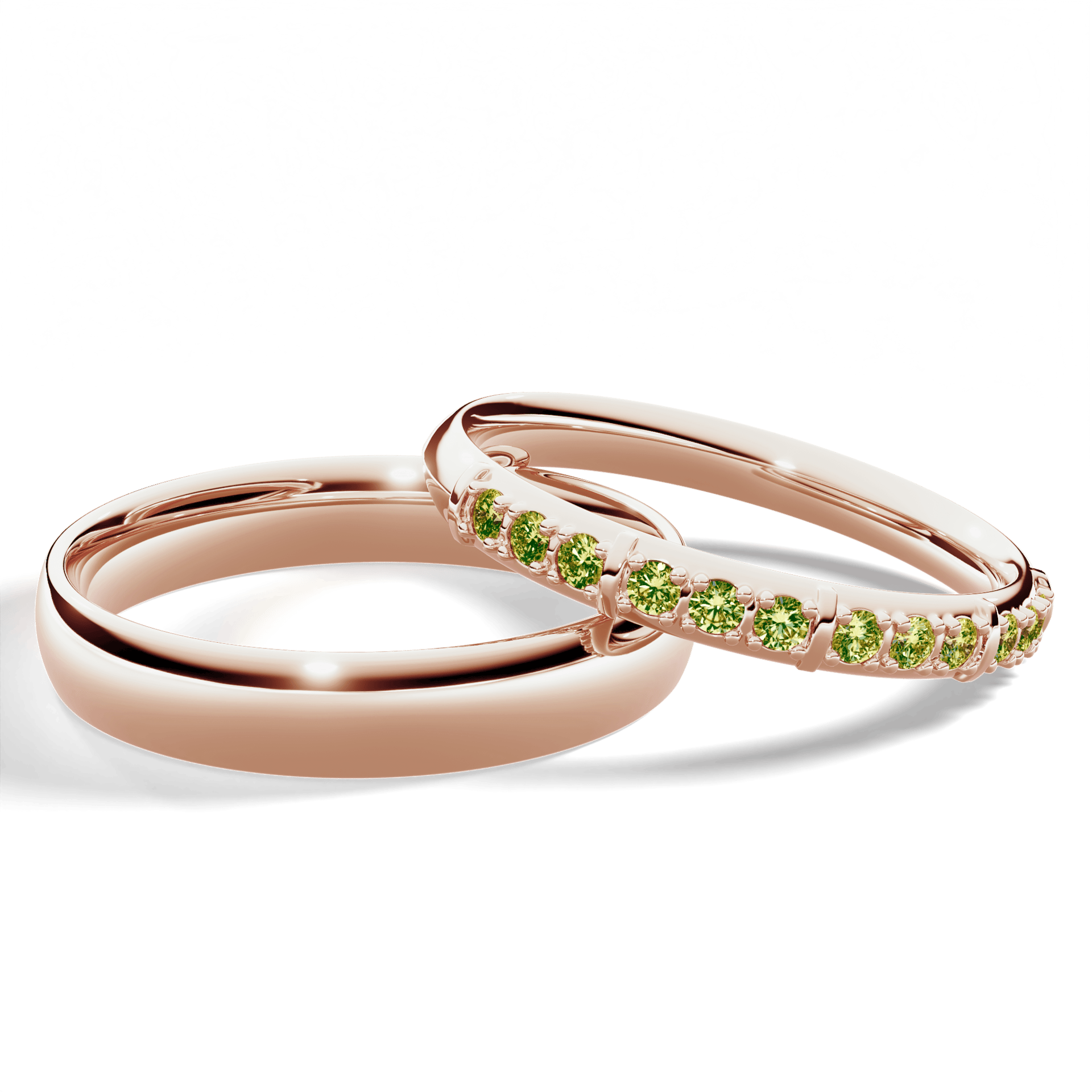 Obrączka z diamentami Beauty z różowego złota 2,5mm z jasnym zielonym diamentem laboratoryjnym