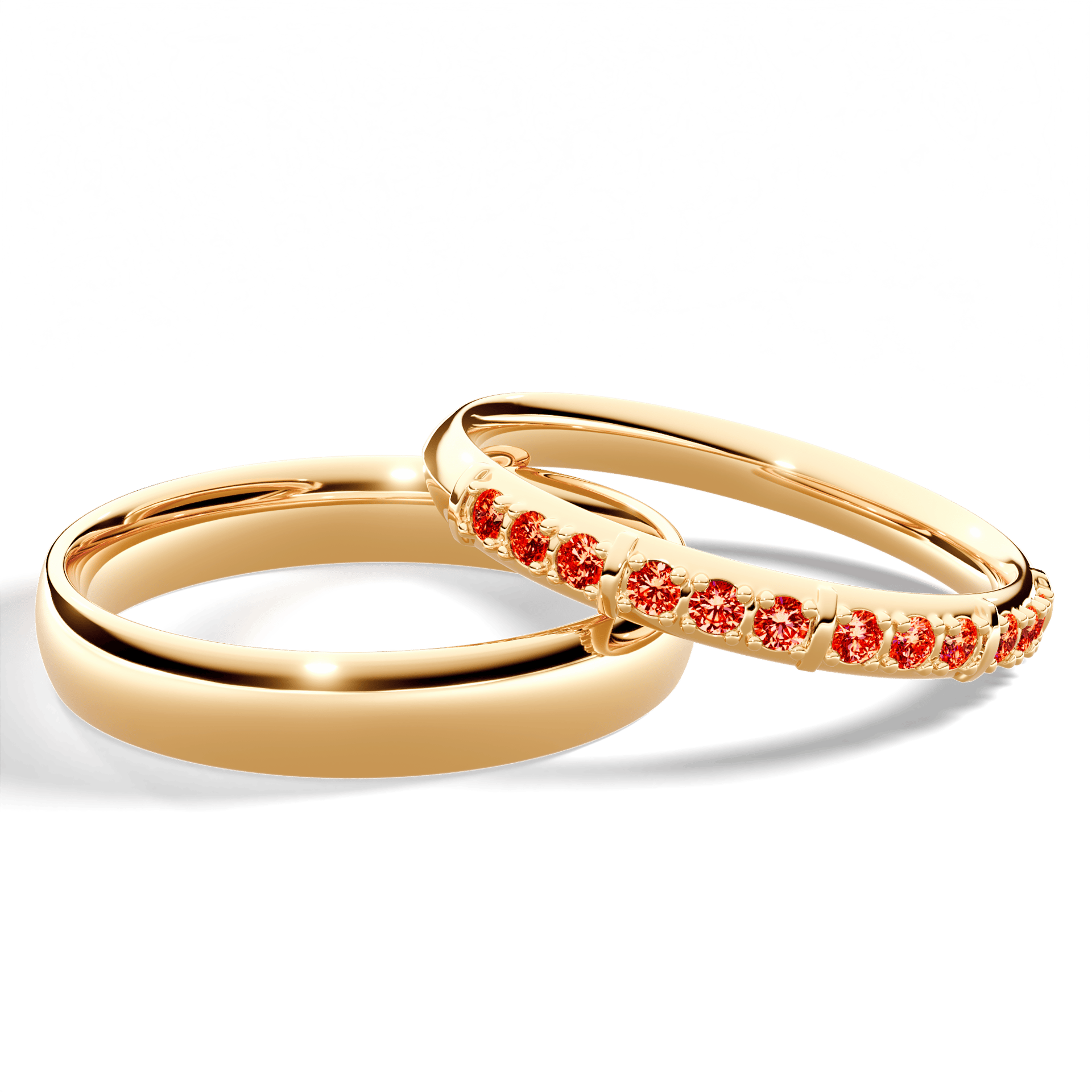 Obrączka z diamentami Beauty z żółtego złota 2,5mm z czerwonym diamentem laboratoryjnym