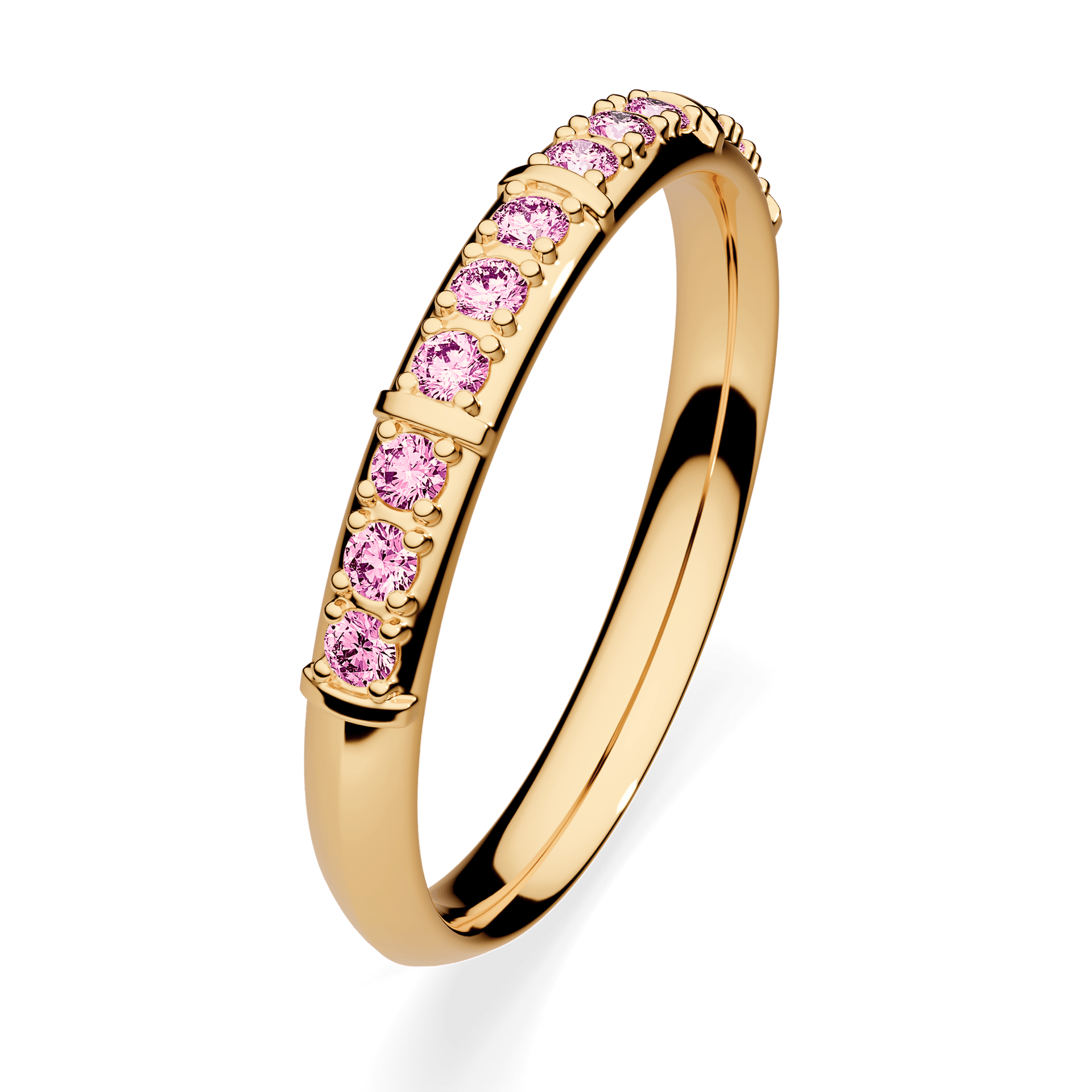 Obrączka z diamentami Beauty z żółtego złota 2,5mm z różowym diamentem laboratoryjnym