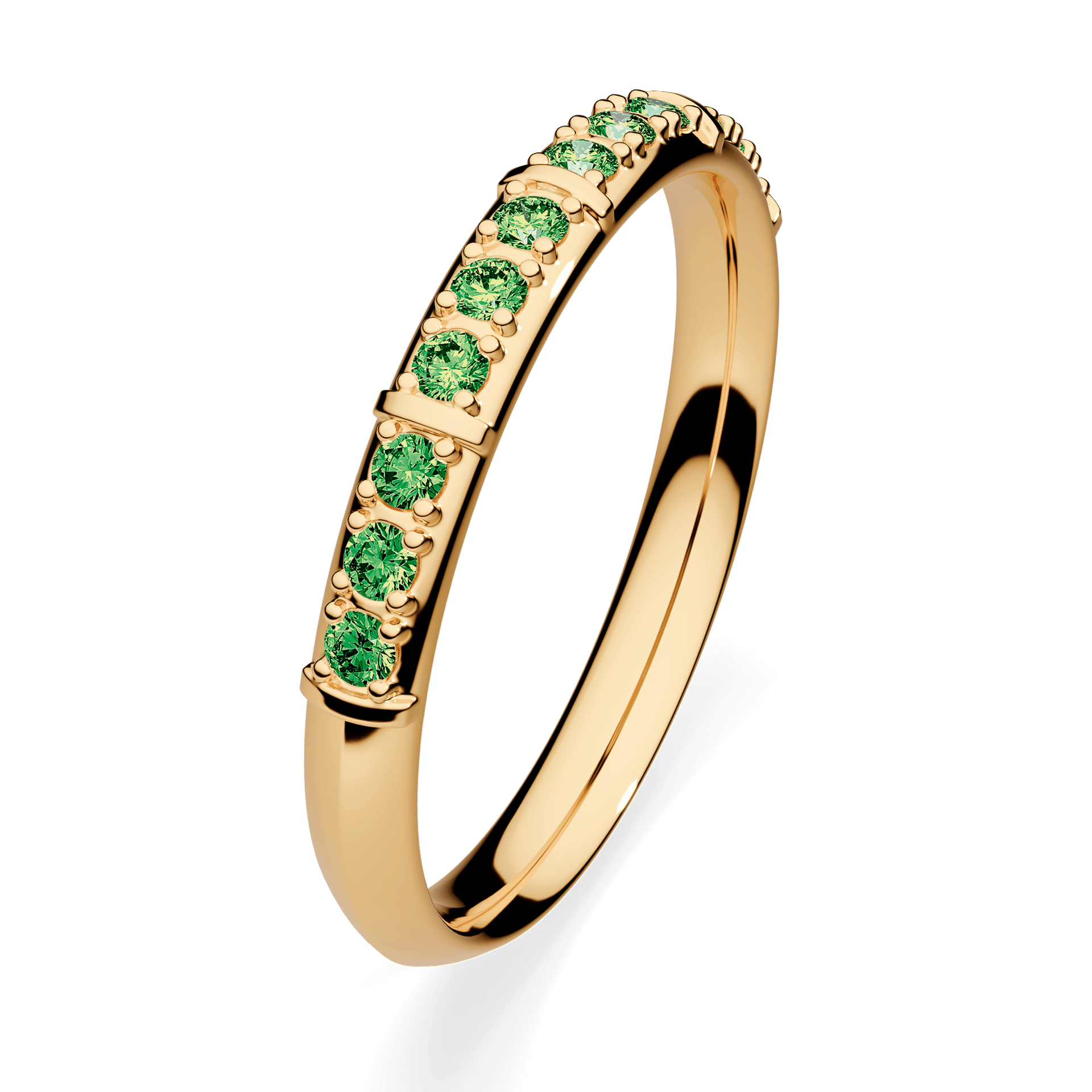 Obrączka z diamentami Beauty z żółtego złota 2,5mm z ciemnym zielonym diamentem laboratoryjnym