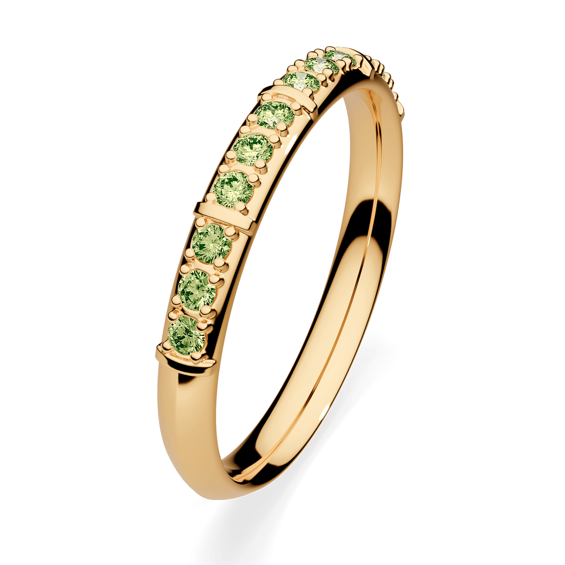 Obrączka z diamentami Beauty z żółtego złota 2,5mm z jasnym zielonym diamentem laboratoryjnym