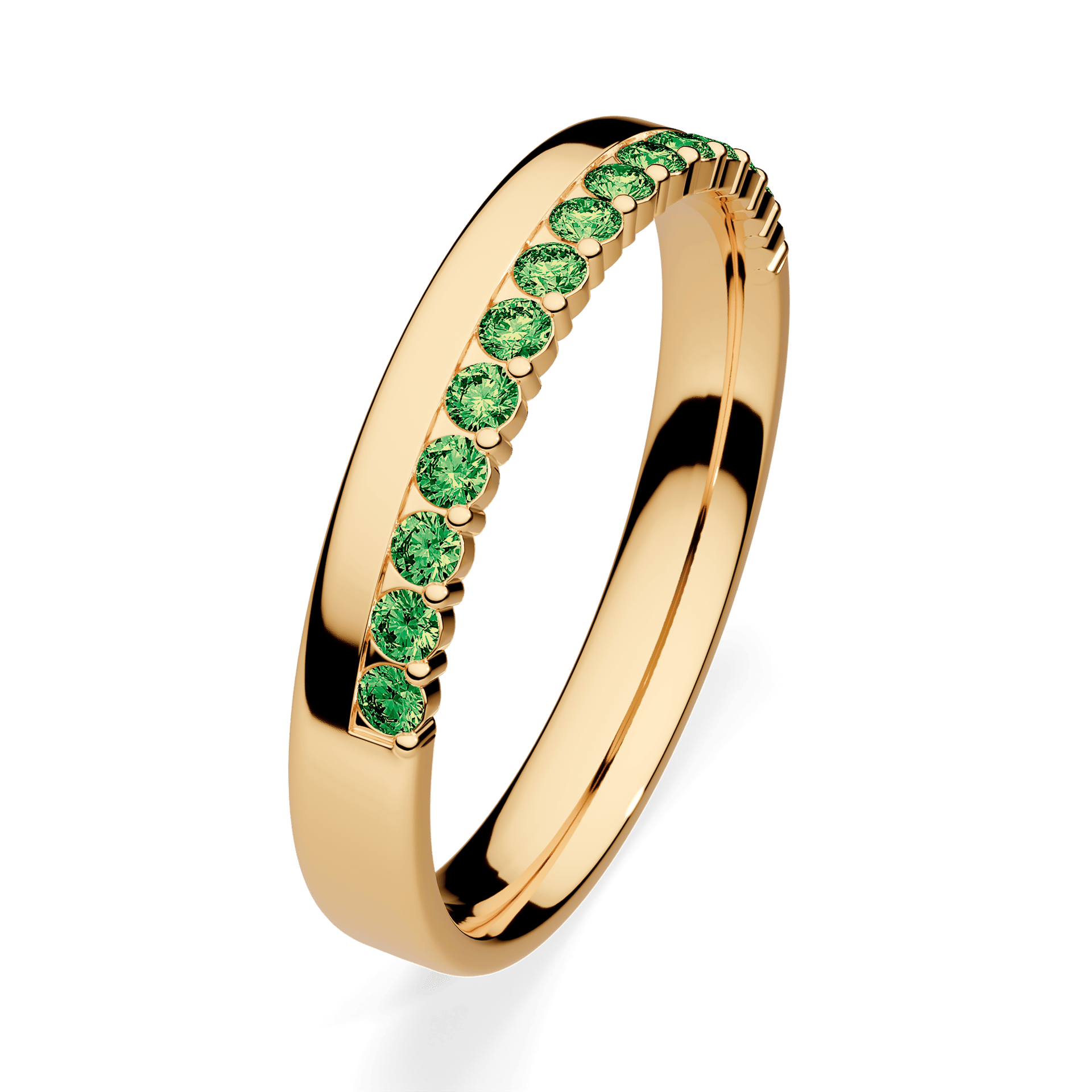 Obrączka z diamentami Daisy z żółtego złota 3mm z ciemnym zielonym diamentem laboratoryjnym