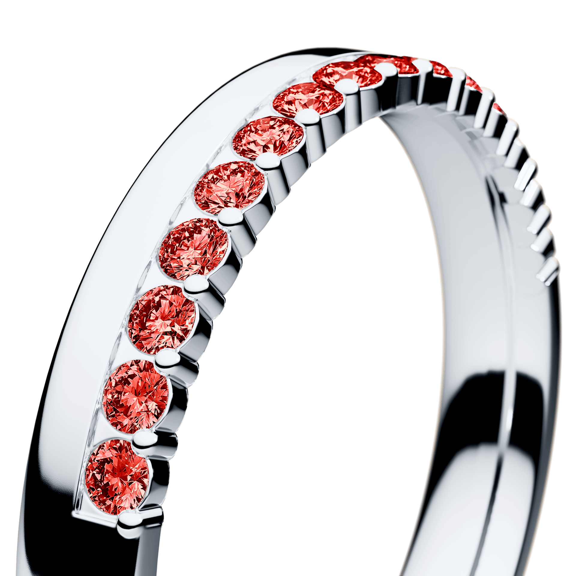 Obrączka z diamentami Daisy z białego złota 3mm z czerwonym diamentem laboratoryjnym