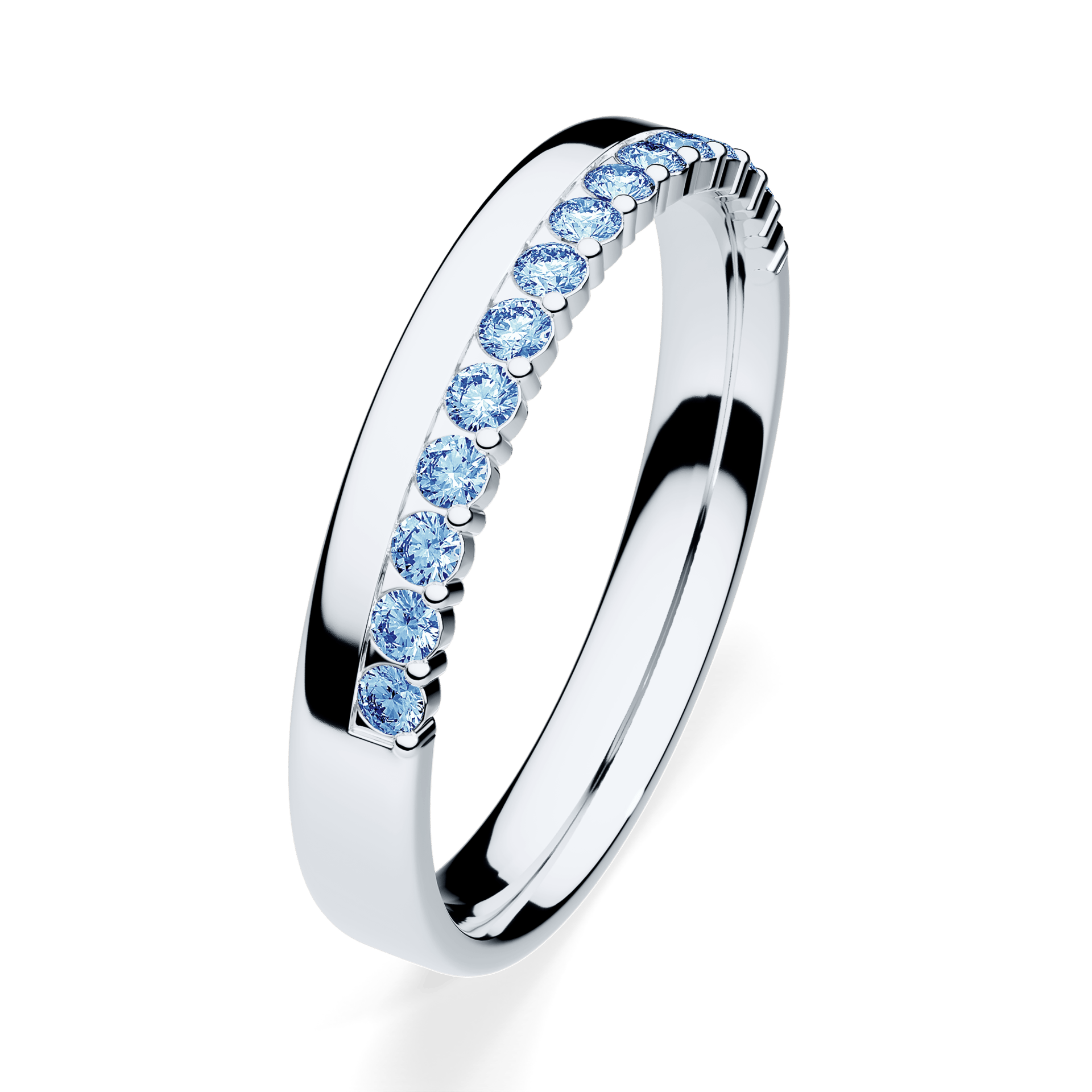 Obrączka z diamentami Daisy z białego złota 3mm z niebieskim diamentem laboratoryjnym