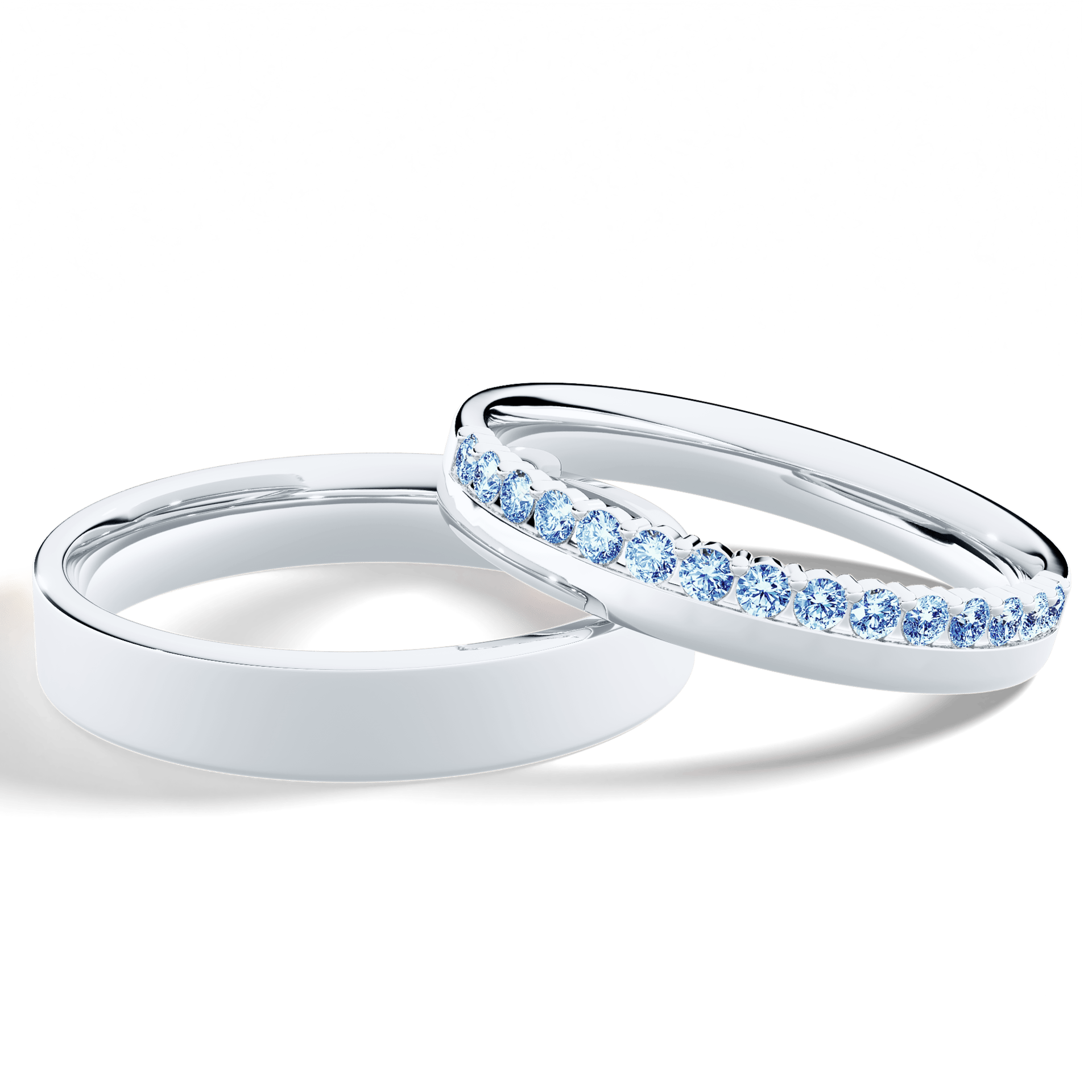 Obrączka z diamentami Daisy z białego złota 3mm z niebieskim diamentem laboratoryjnym