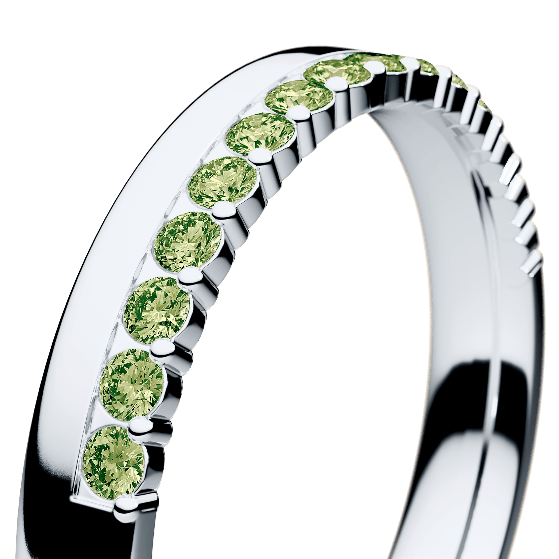 Obrączka z diamentami Daisy z białego złota 3mm z jasnym zielonym diamentem laboratoryjnym