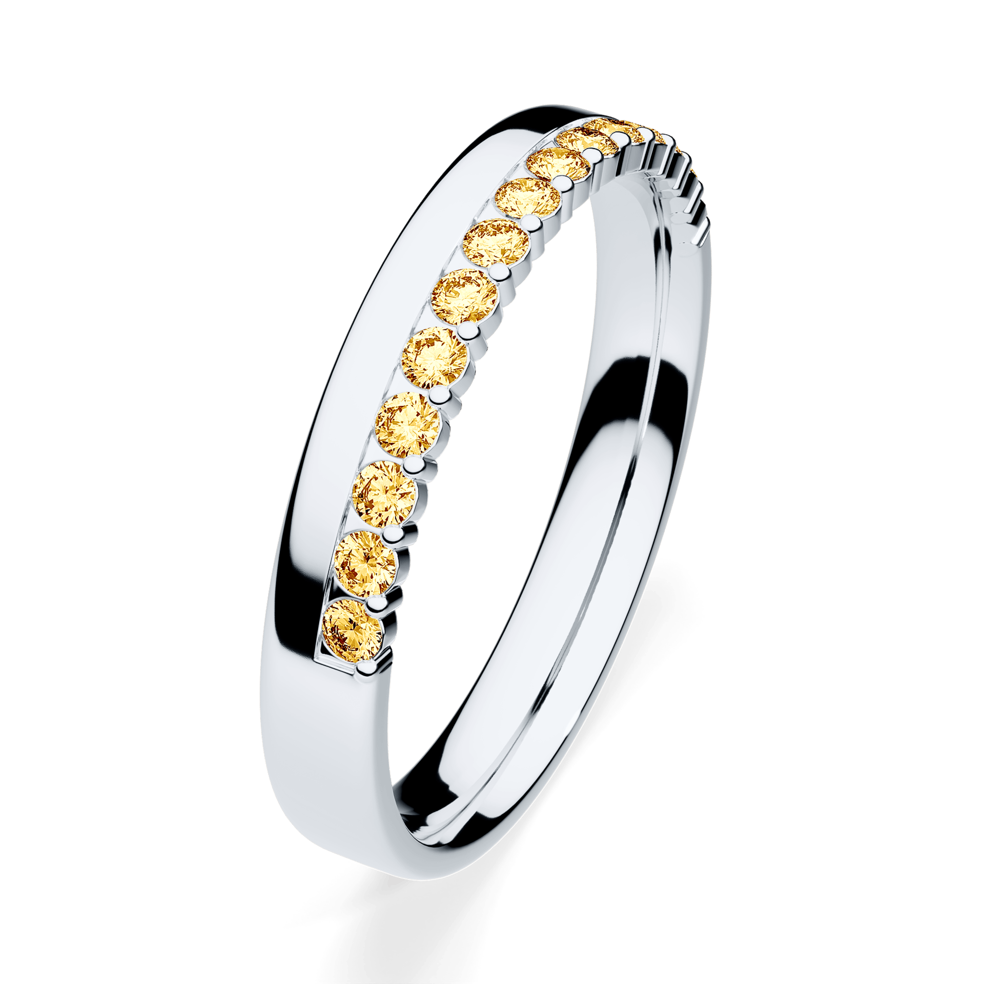 Obrączka z diamentami Daisy z białego złota 3mm z żółtym diamentem laboratoryjnym