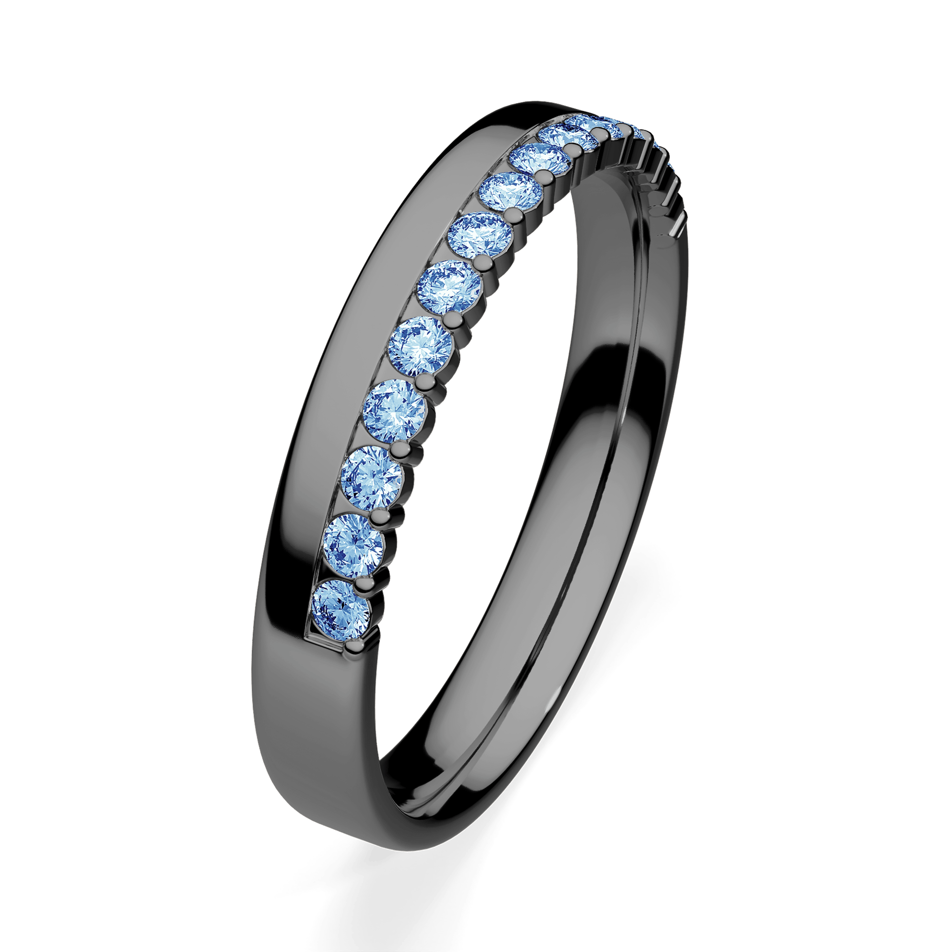 Obrączka z diamentami Daisy z czarnego złota 3mm z niebieskim diamentem laboratoryjnym